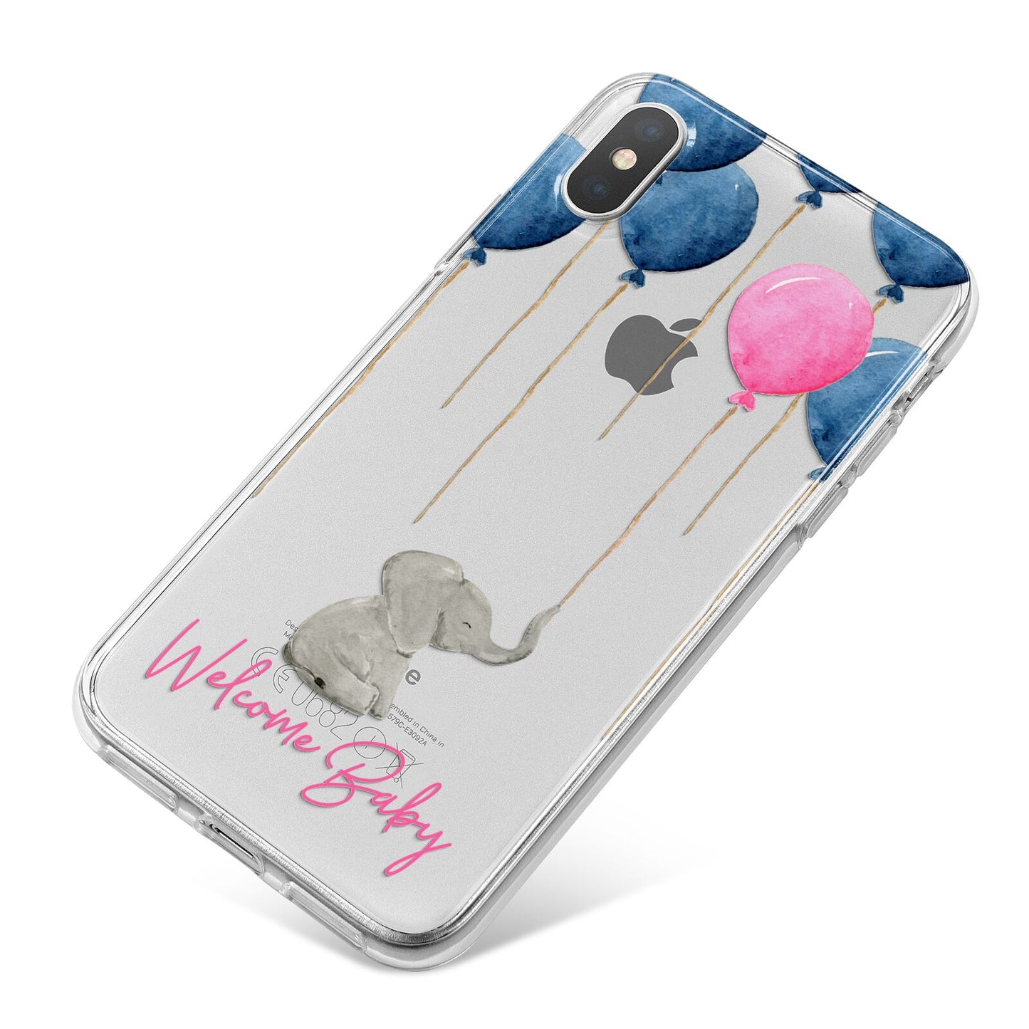 Elephant with Balloons Baby Girl Reveal iPhone X Bumper Case on Silver iPhone