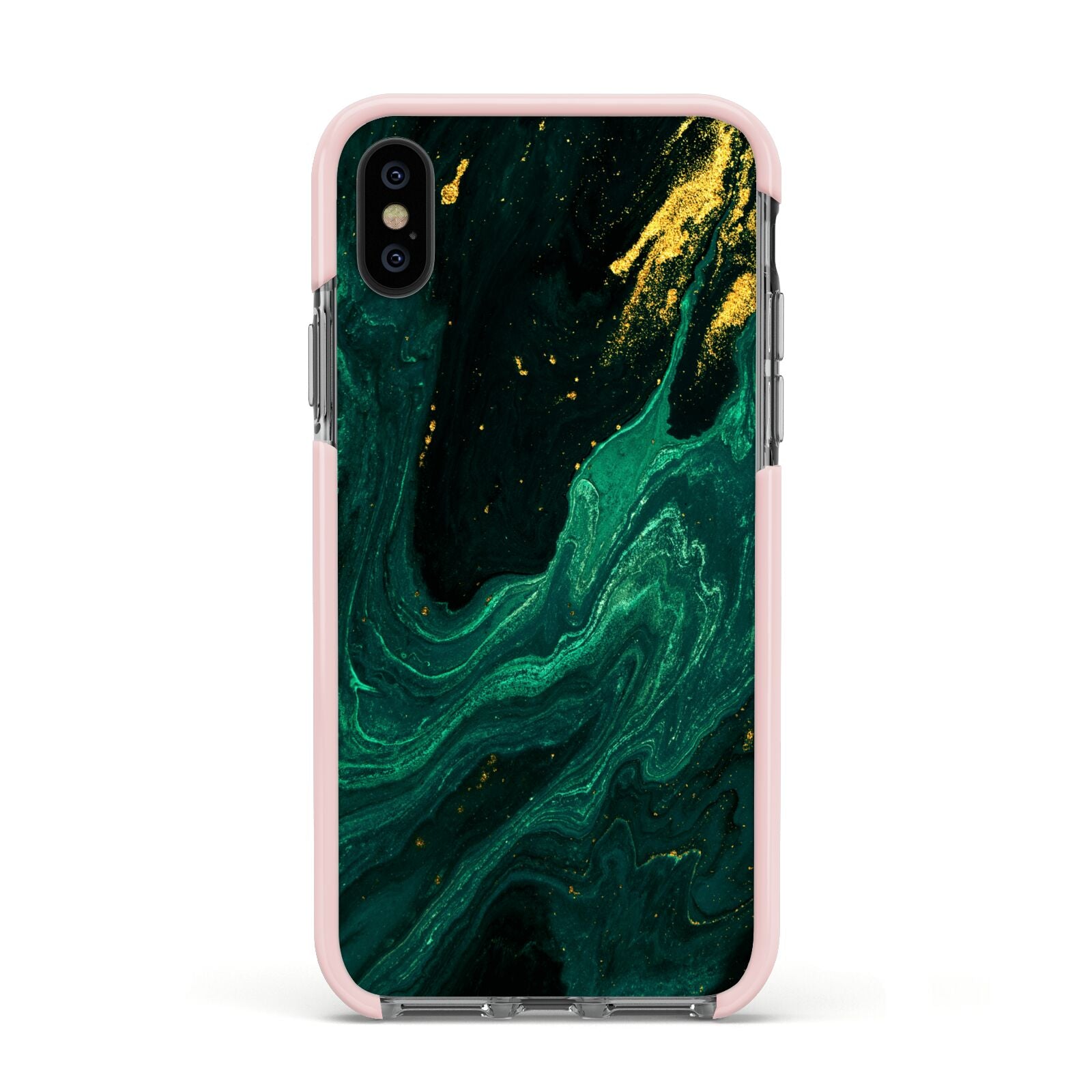 Emerald Green Apple iPhone Xs Impact Case Pink Edge on Black Phone