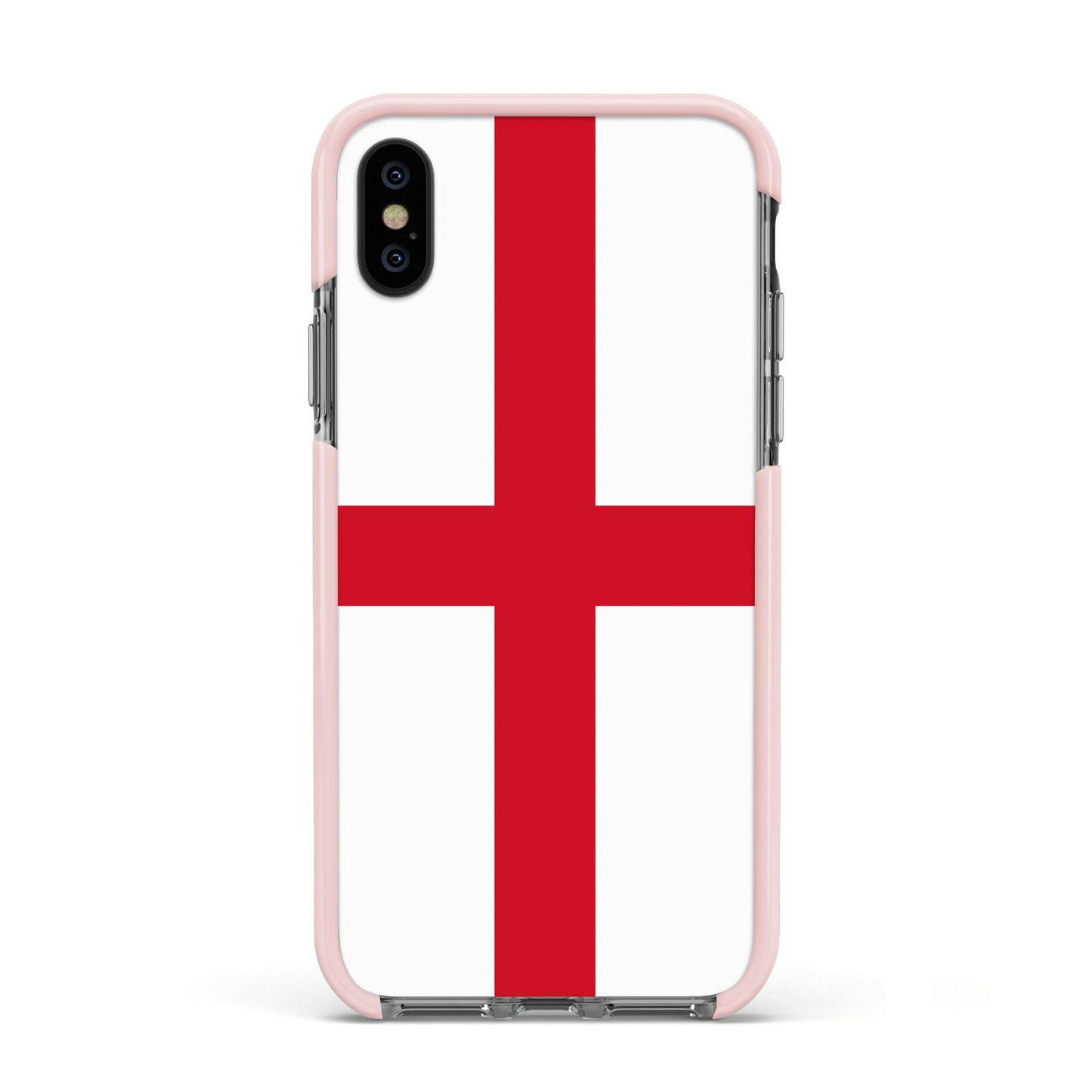 England Flag Apple iPhone Xs Impact Case Pink Edge on Black Phone