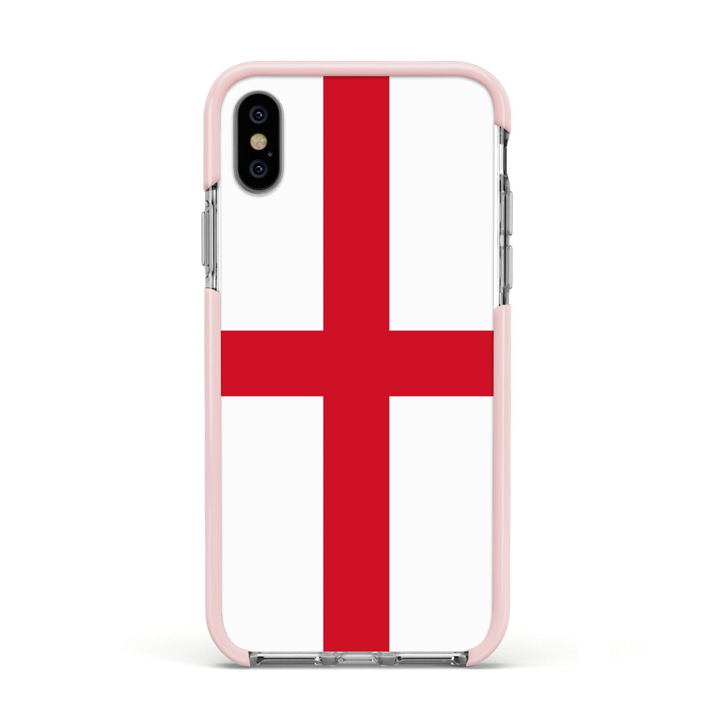 England Flag Apple iPhone Xs Impact Case Pink Edge on Silver Phone