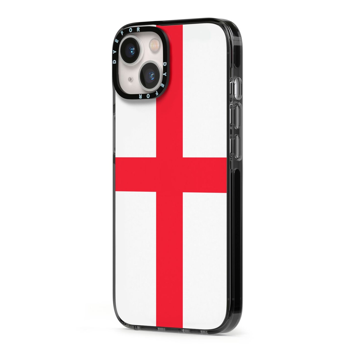 England Flag iPhone 13 Black Impact Case Side Angle on Silver phone