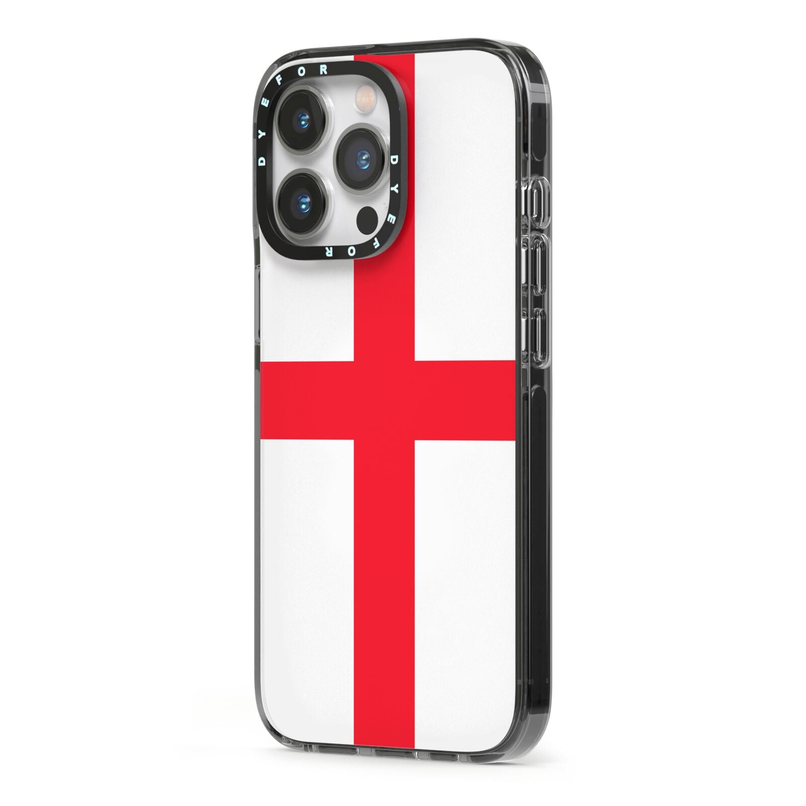 England Flag iPhone 13 Pro Black Impact Case Side Angle on Silver phone