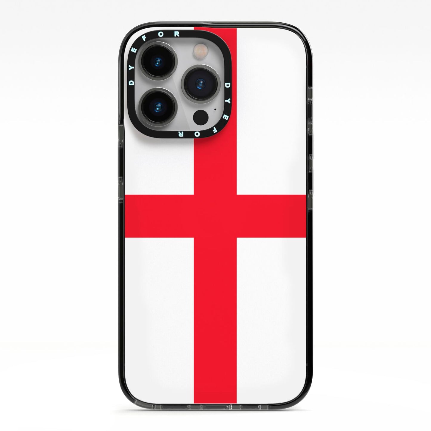 England Flag iPhone 13 Pro Black Impact Case on Silver phone