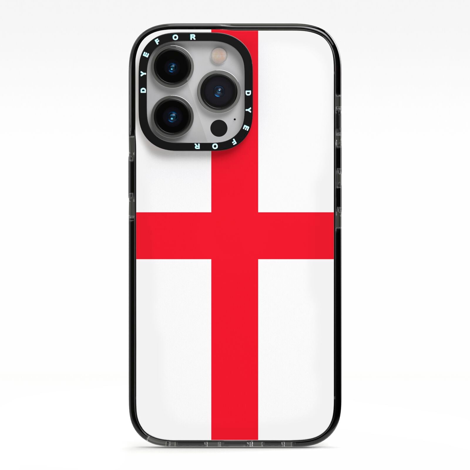 England Flag iPhone 13 Pro Black Impact Case on Silver phone