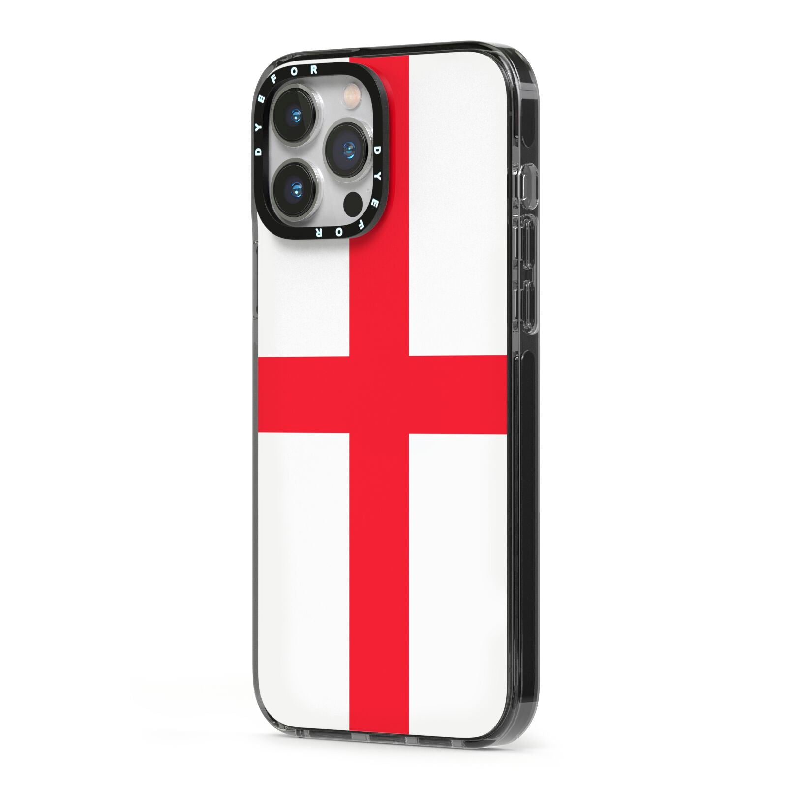 England Flag iPhone 13 Pro Max Black Impact Case Side Angle on Silver phone