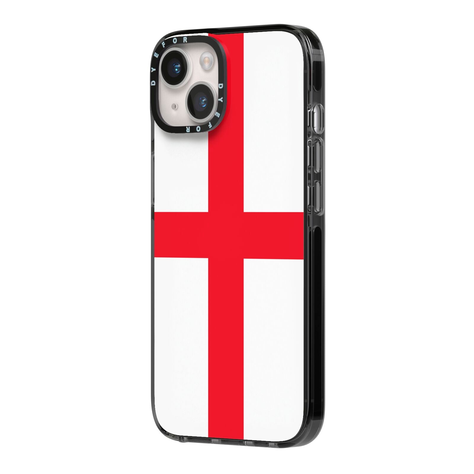 England Flag iPhone 14 Black Impact Case Side Angle on Silver phone