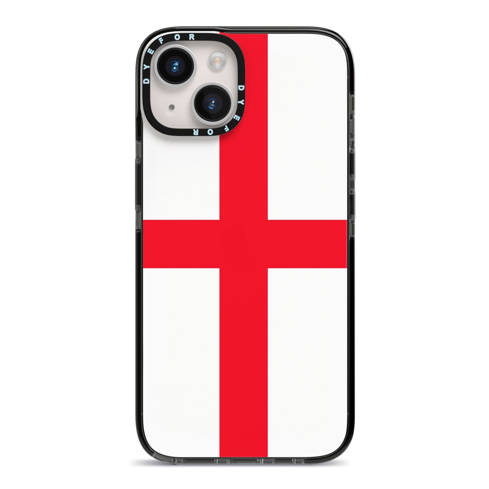 England Flag iPhone 14 Black Impact Case on Silver phone