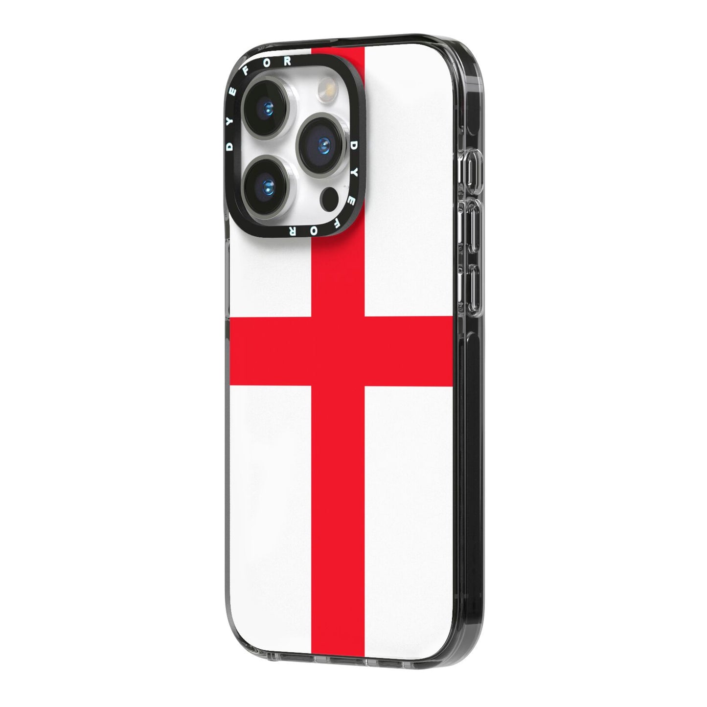 England Flag iPhone 14 Pro Black Impact Case Side Angle on Silver phone