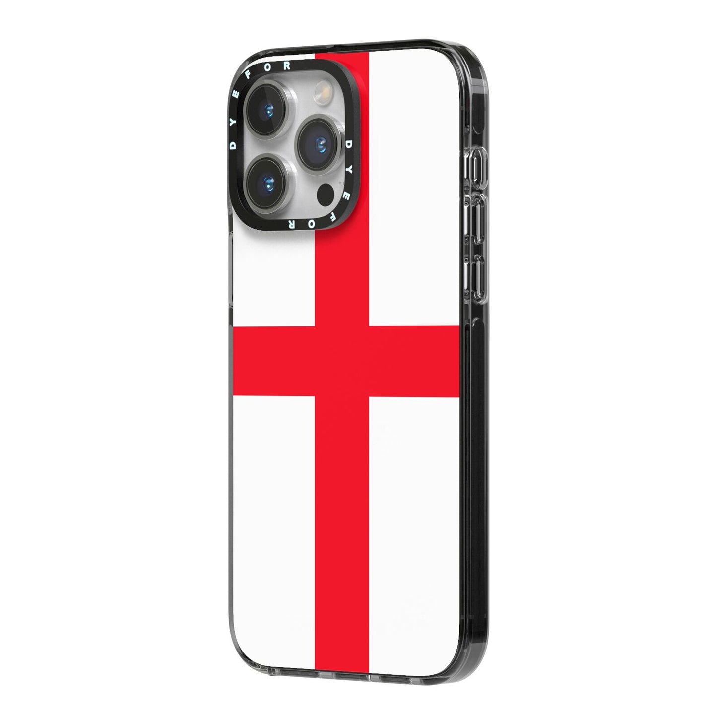 England Flag iPhone 14 Pro Max Black Impact Case Side Angle on Silver phone