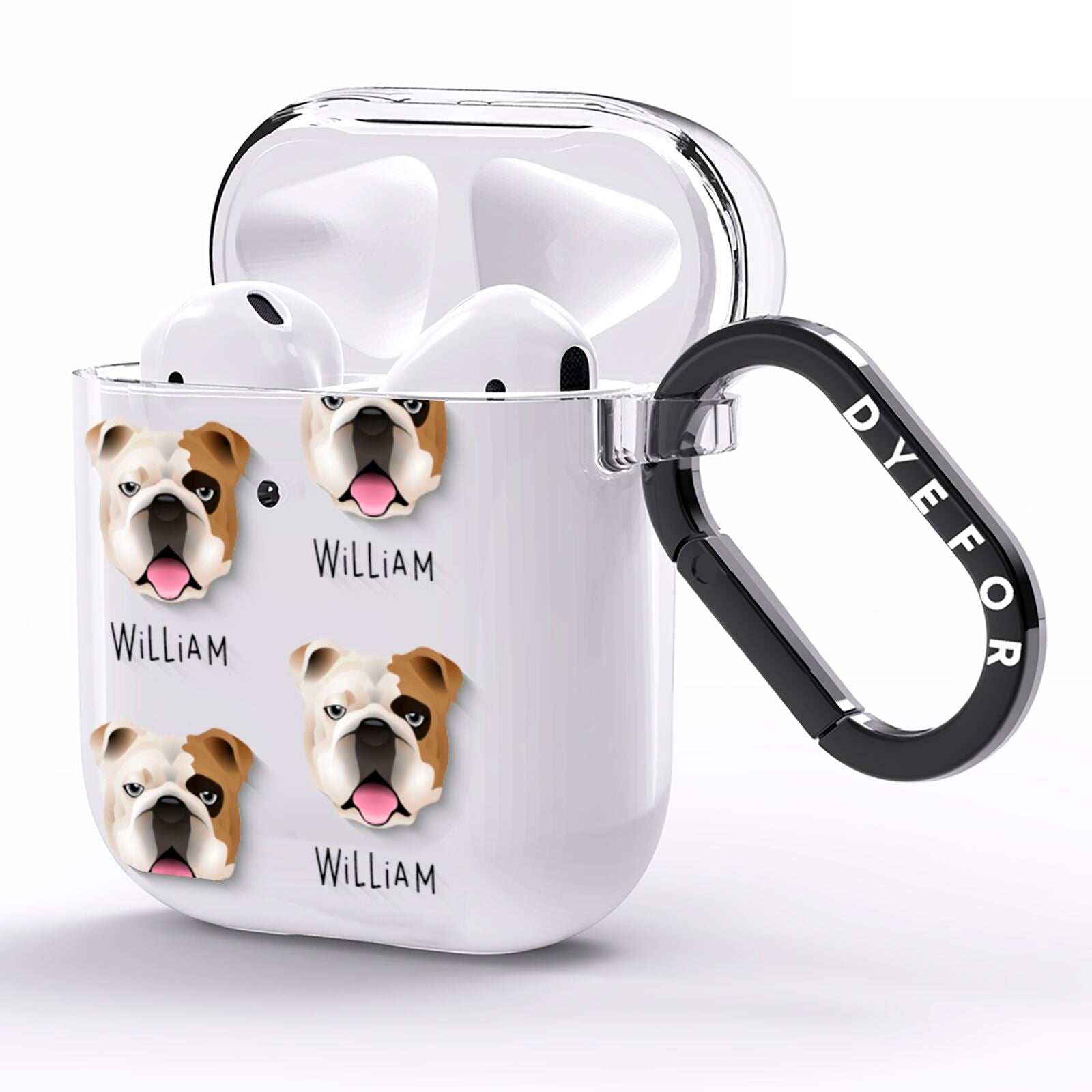 English Bulldog Icon with Name AirPods Clear Case Side Image