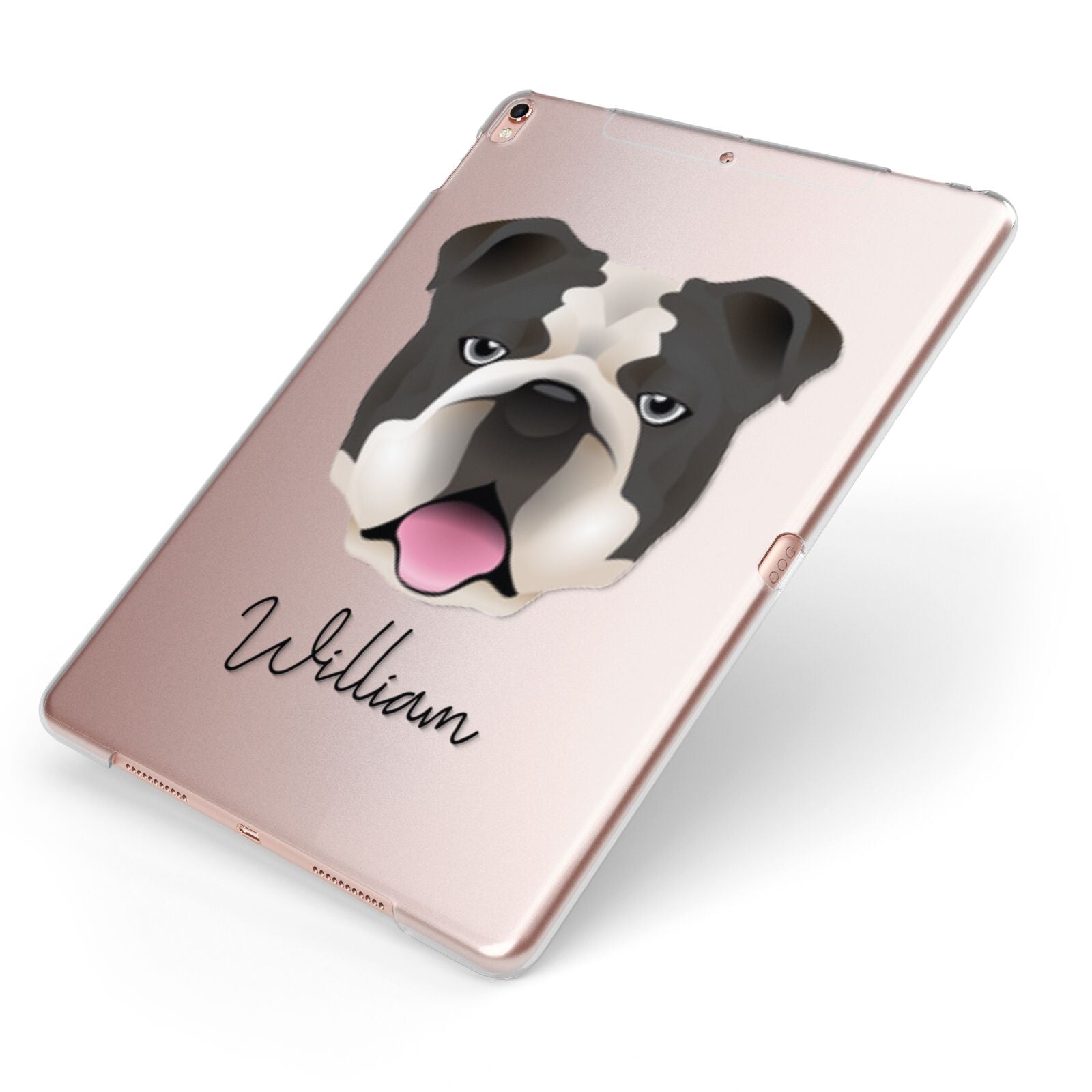 English Bulldog Personalised Apple iPad Case on Rose Gold iPad Side View