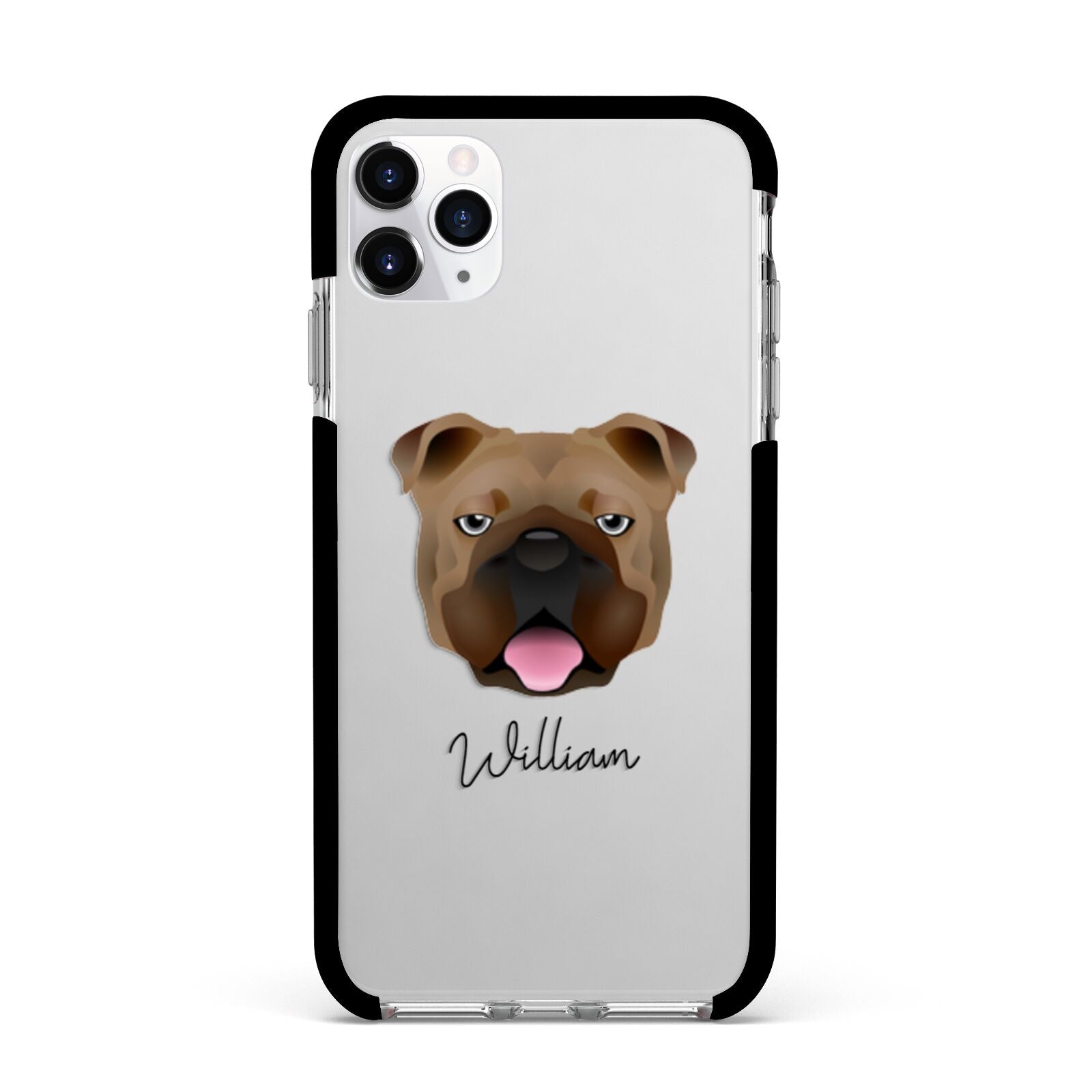 English Bulldog Personalised Apple iPhone 11 Pro Max in Silver with Black Impact Case