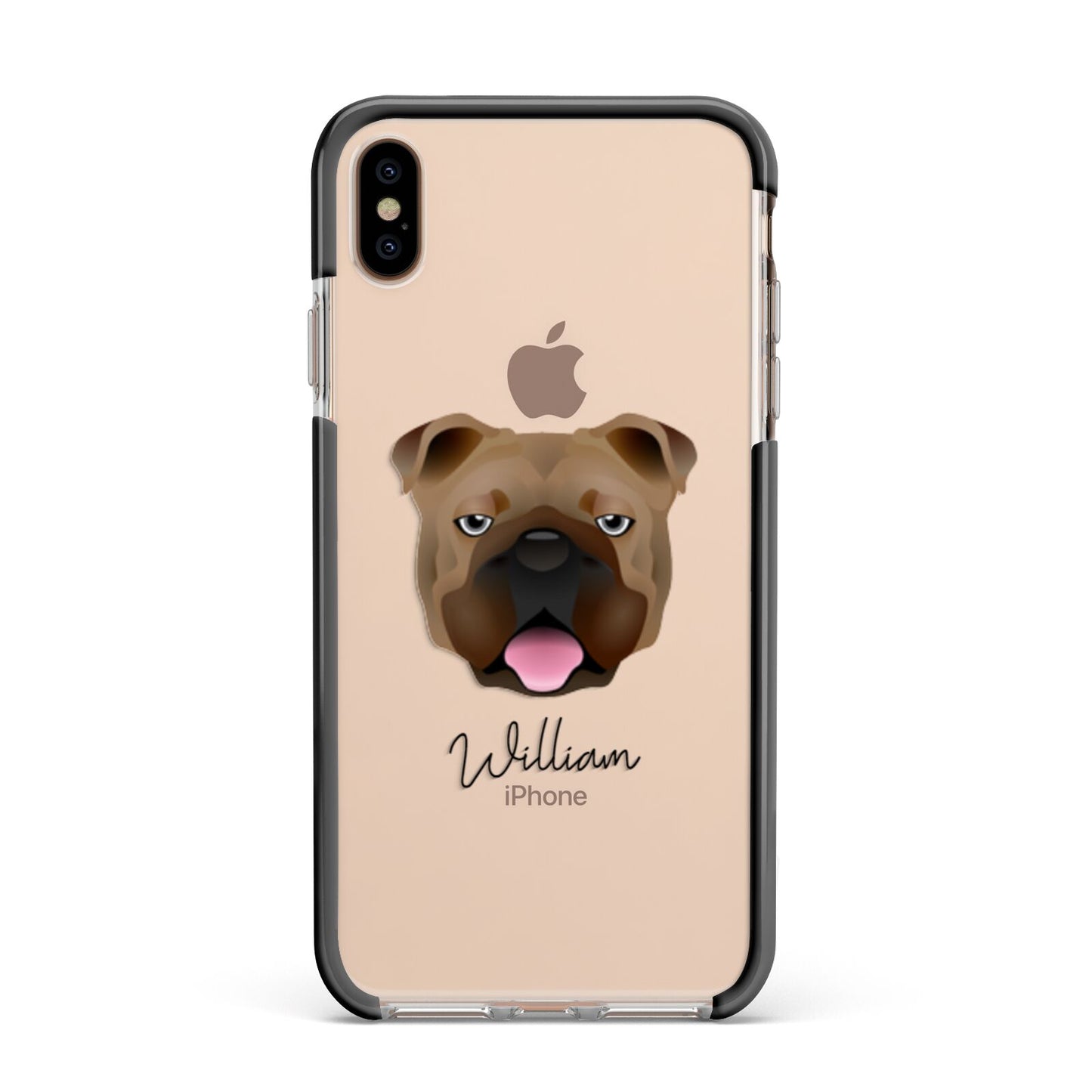 English Bulldog Personalised Apple iPhone Xs Max Impact Case Black Edge on Gold Phone