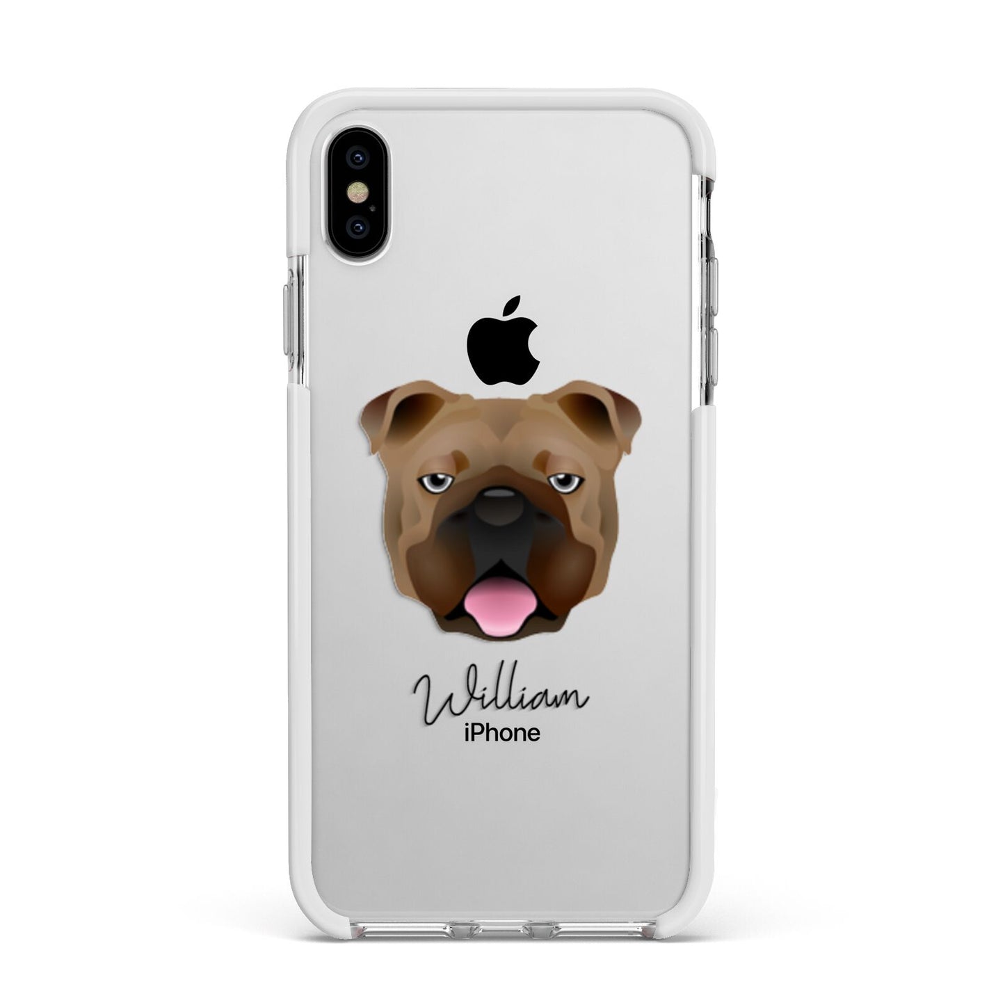 English Bulldog Personalised Apple iPhone Xs Max Impact Case White Edge on Silver Phone