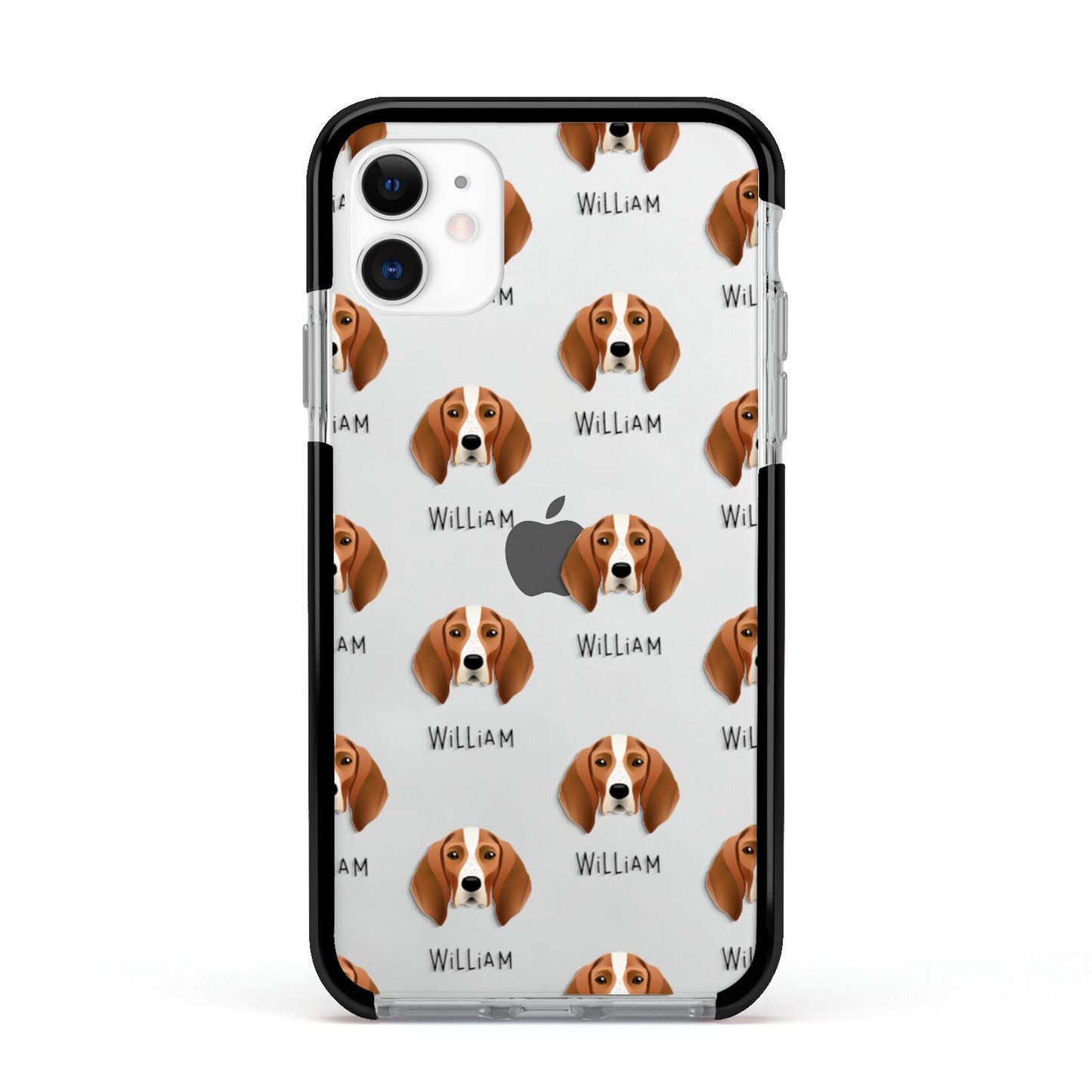 English Coonhound Icon with Name Apple iPhone 11 in White with Black Impact Case