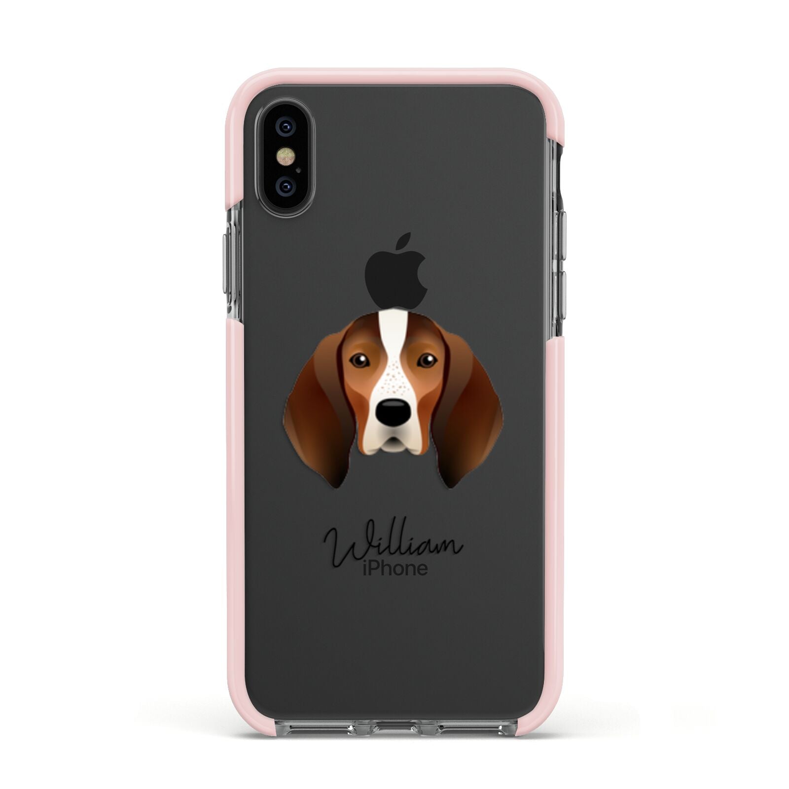English Coonhound Personalised Apple iPhone Xs Impact Case Pink Edge on Black Phone