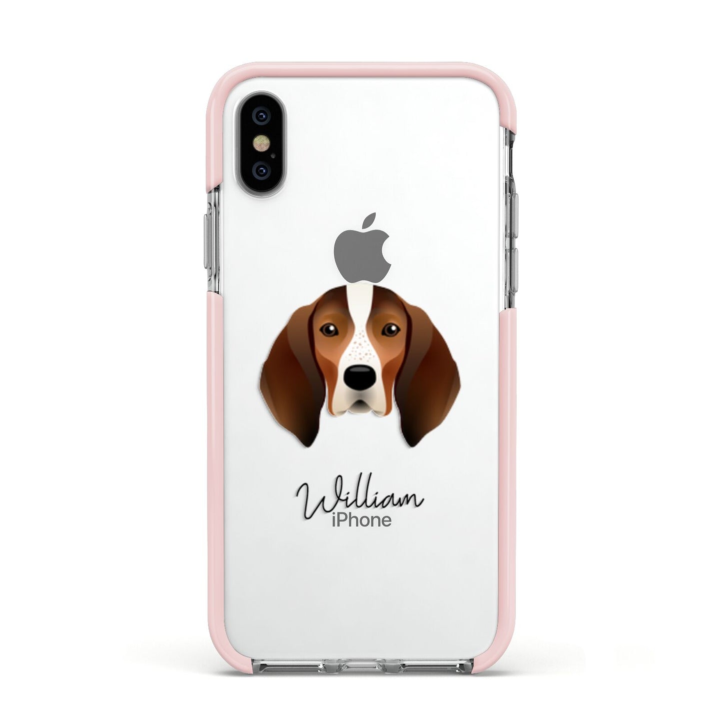 English Coonhound Personalised Apple iPhone Xs Impact Case Pink Edge on Silver Phone
