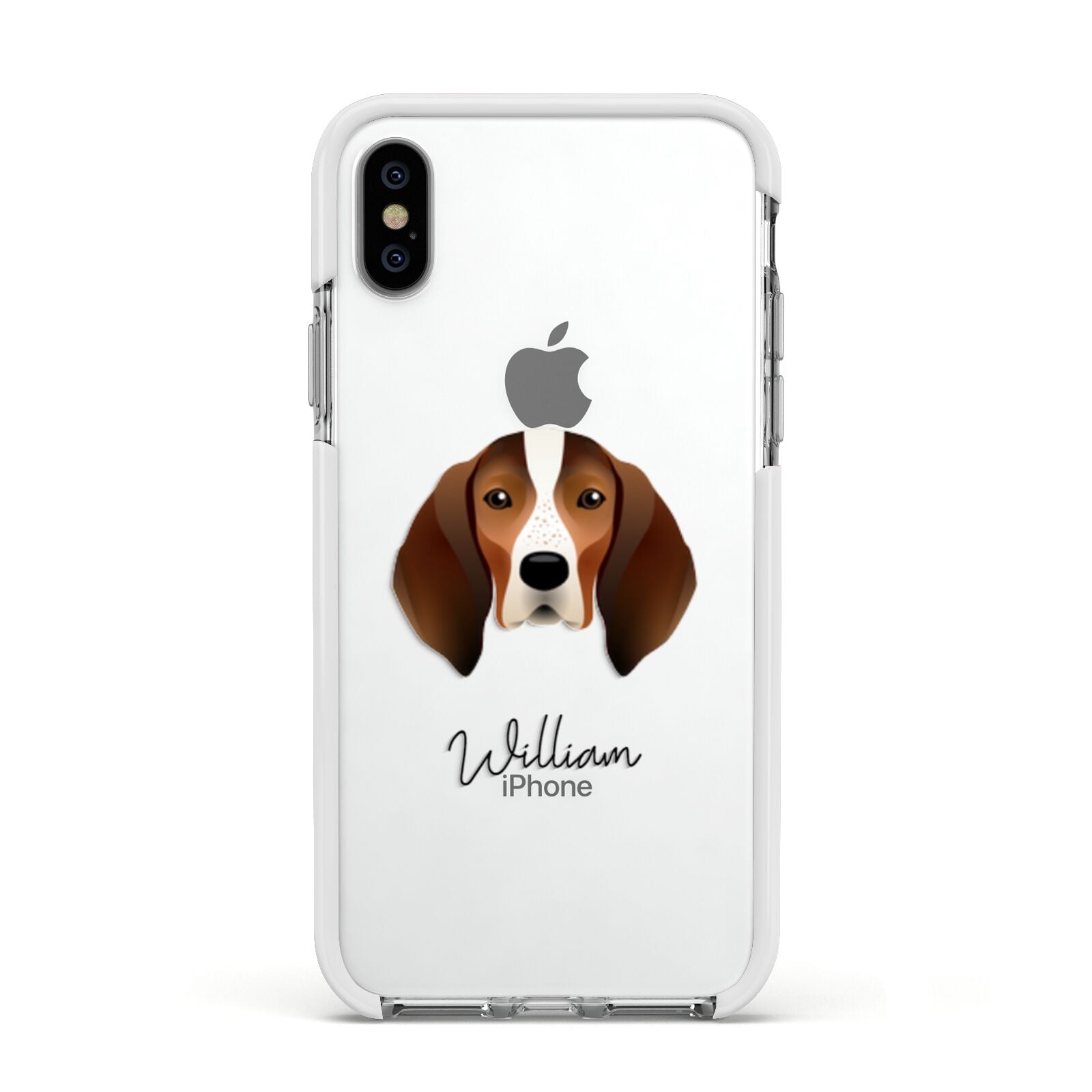 English Coonhound Personalised Apple iPhone Xs Impact Case White Edge on Silver Phone
