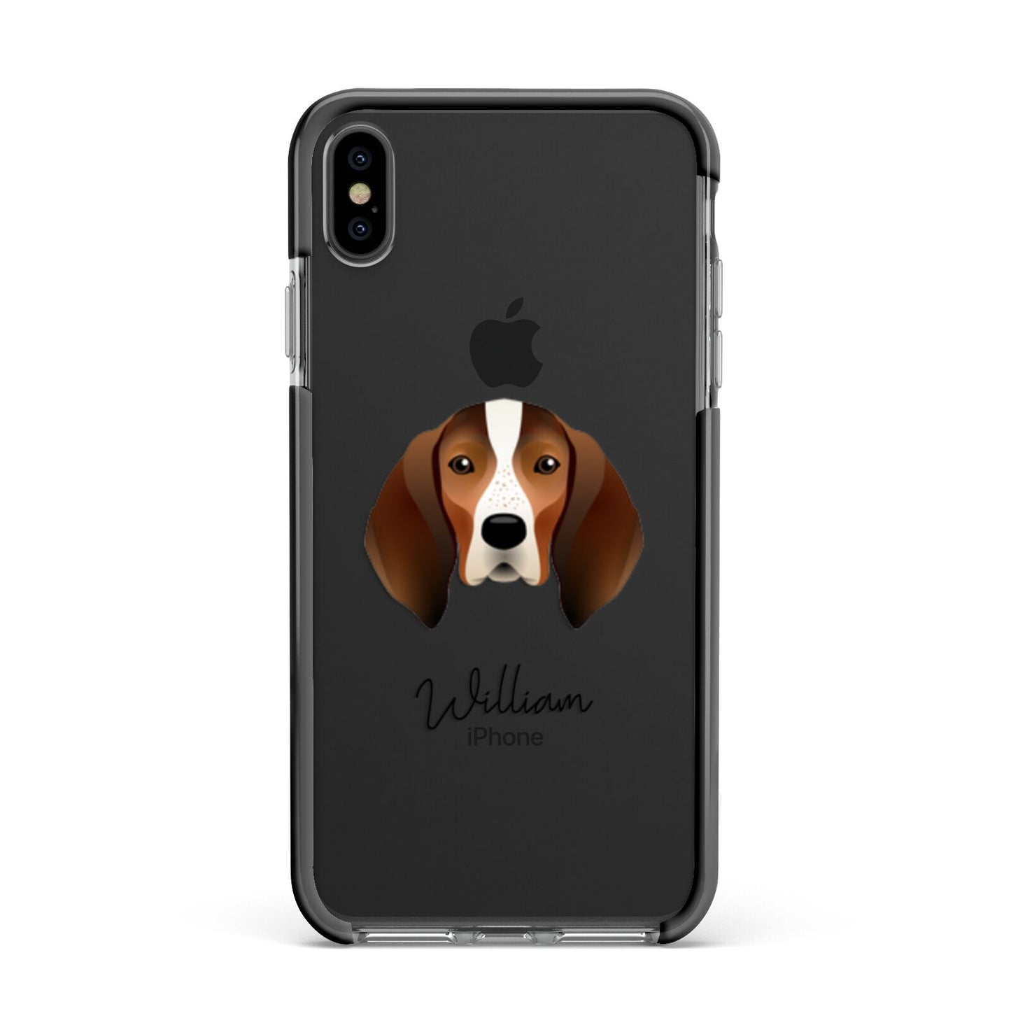 English Coonhound Personalised Apple iPhone Xs Max Impact Case Black Edge on Black Phone