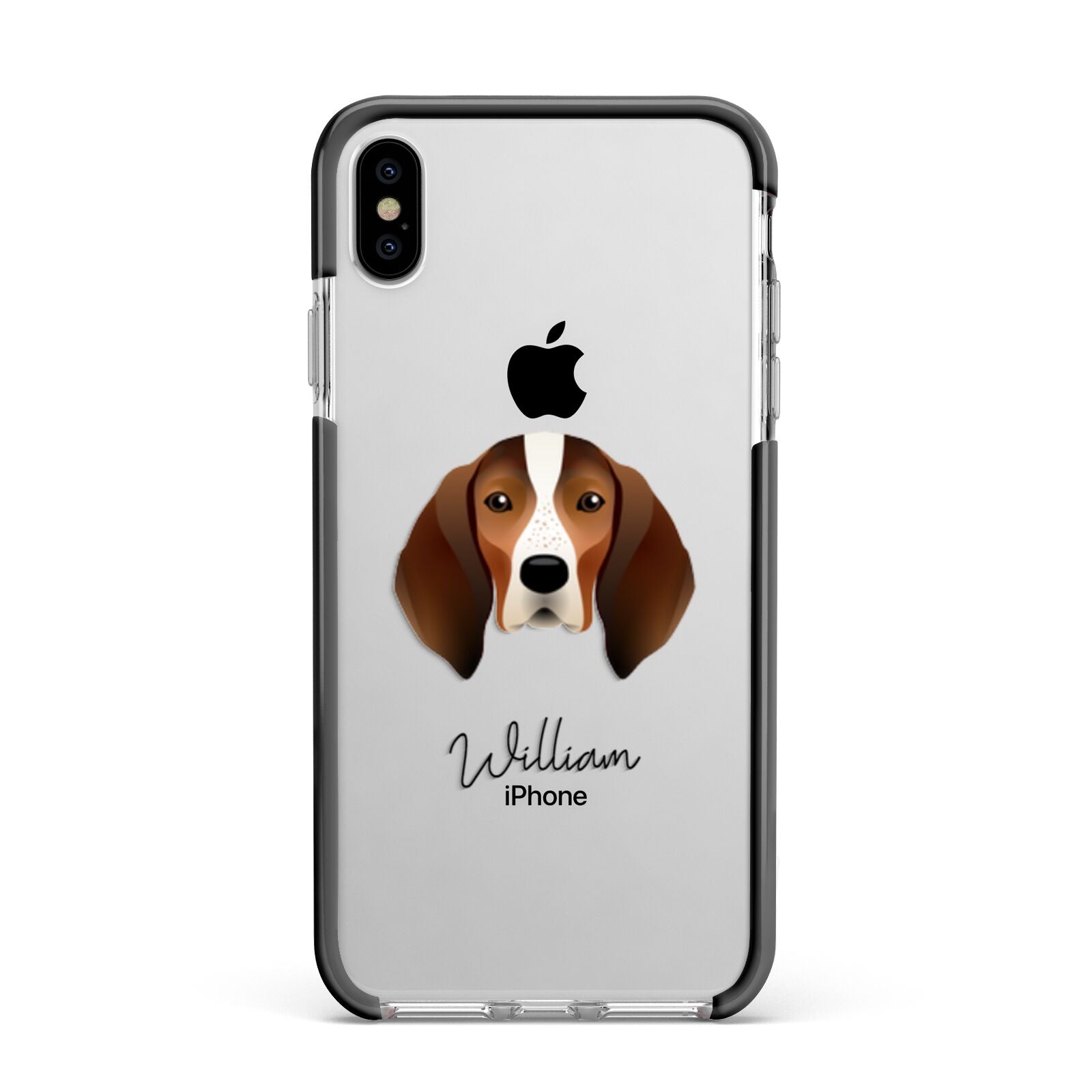 English Coonhound Personalised Apple iPhone Xs Max Impact Case Black Edge on Silver Phone