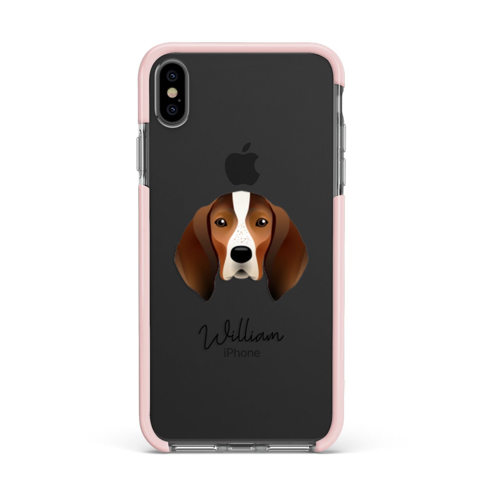 English Coonhound Personalised Apple iPhone Xs Max Impact Case Pink Edge on Black Phone