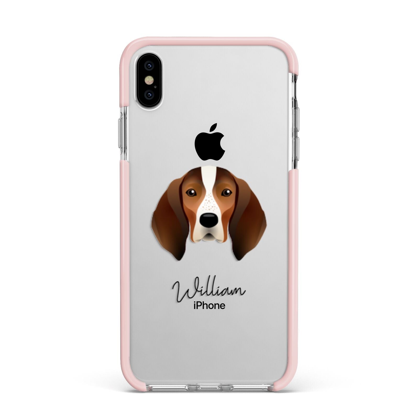 English Coonhound Personalised Apple iPhone Xs Max Impact Case Pink Edge on Silver Phone