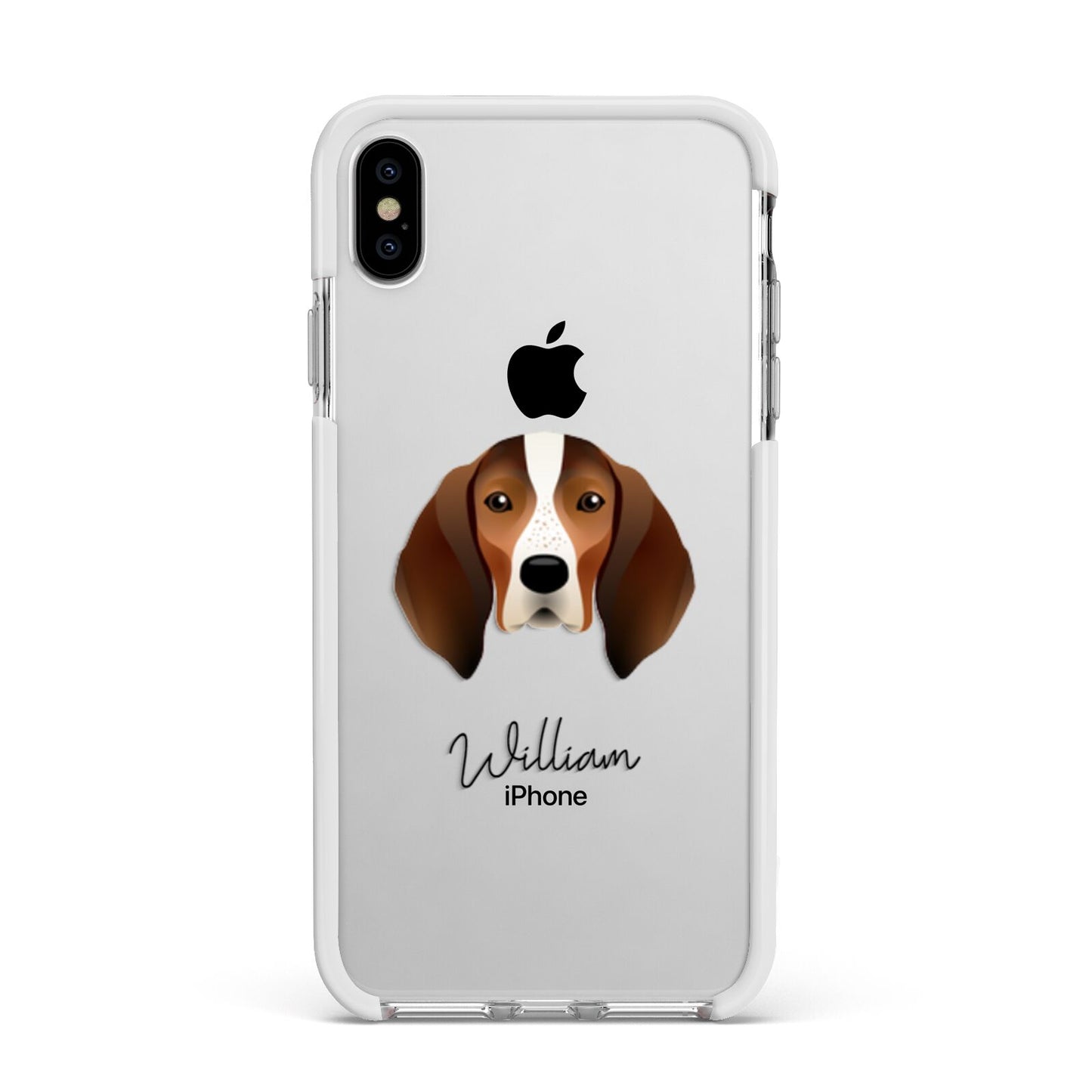 English Coonhound Personalised Apple iPhone Xs Max Impact Case White Edge on Silver Phone