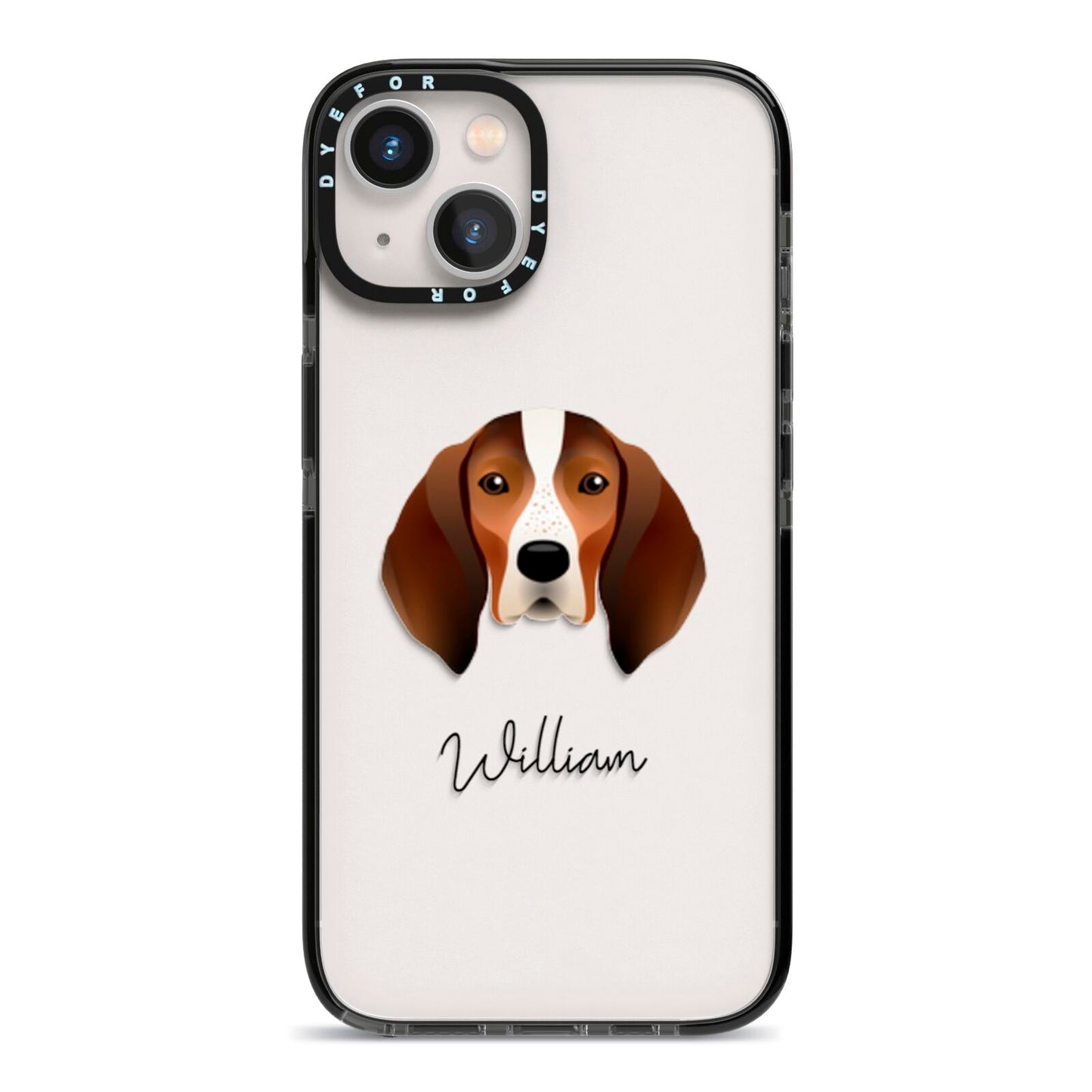 English Coonhound Personalised iPhone 13 Black Impact Case on Silver phone