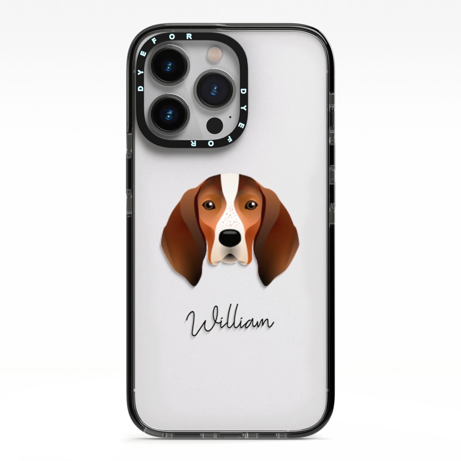 English Coonhound Personalised iPhone 13 Pro Black Impact Case on Silver phone