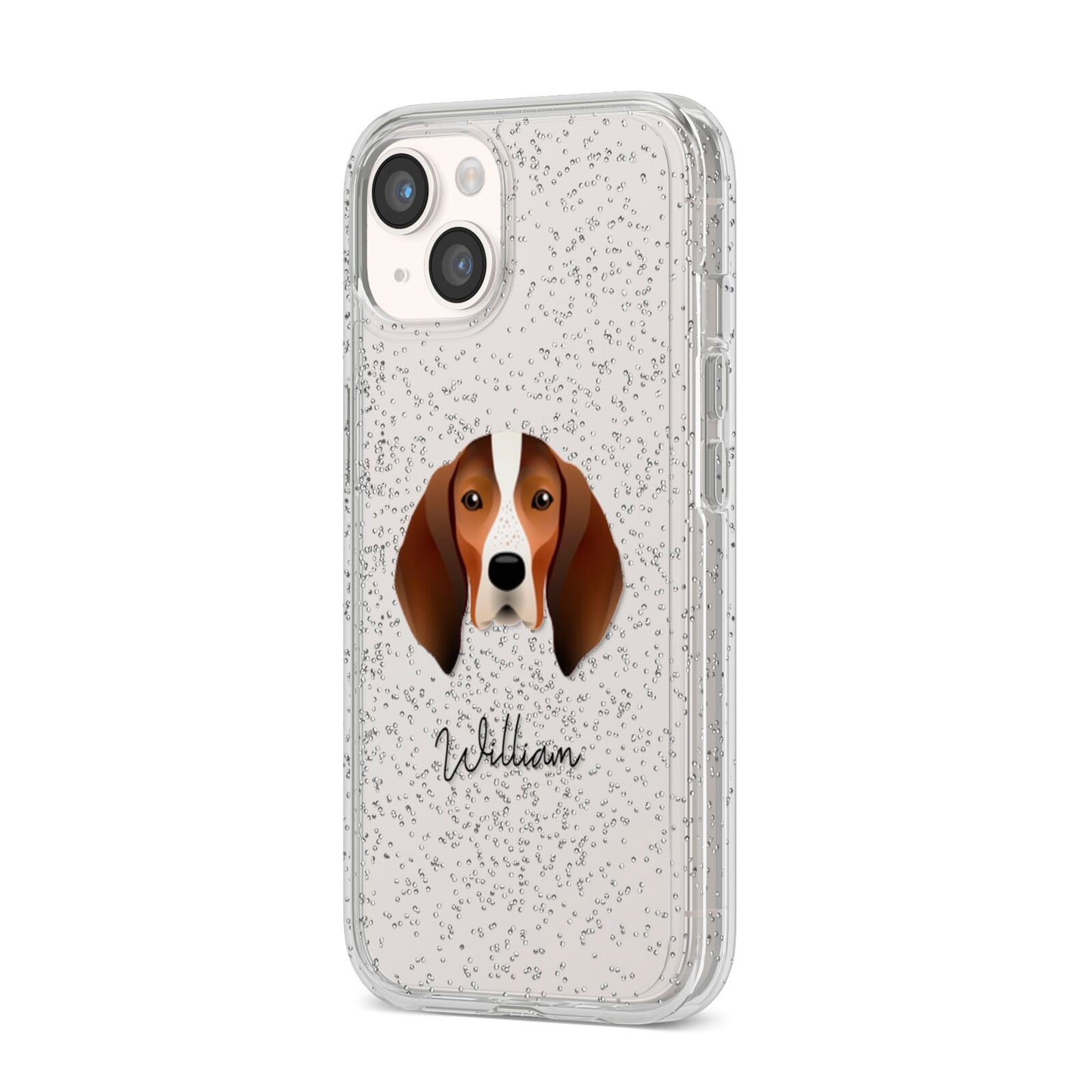 English Coonhound Personalised iPhone 14 Glitter Tough Case Starlight Angled Image