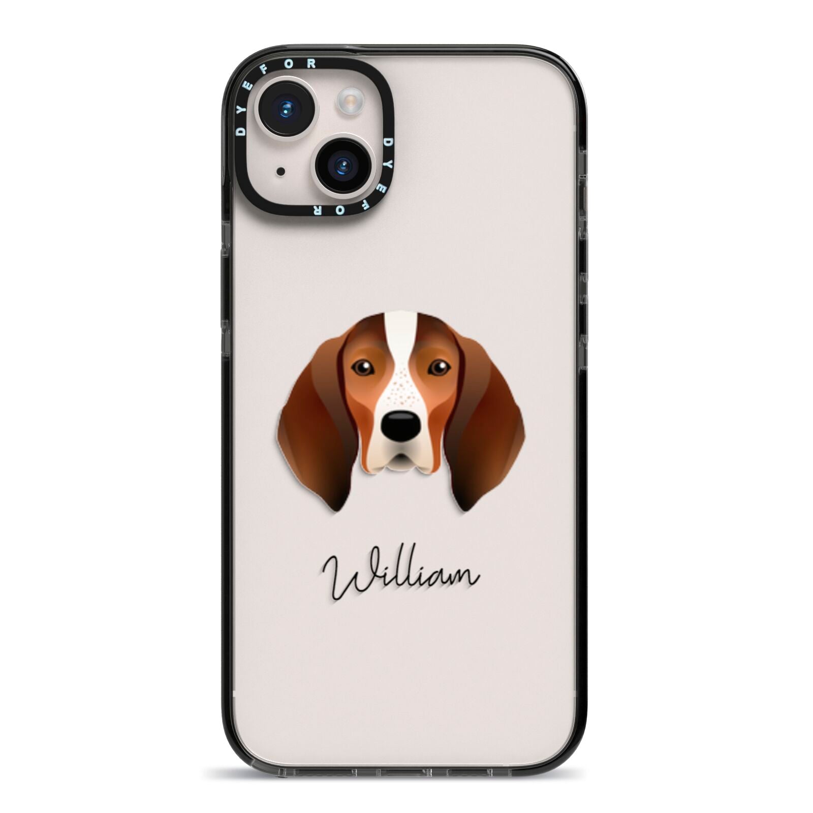 English Coonhound Personalised iPhone 14 Plus Black Impact Case on Silver phone