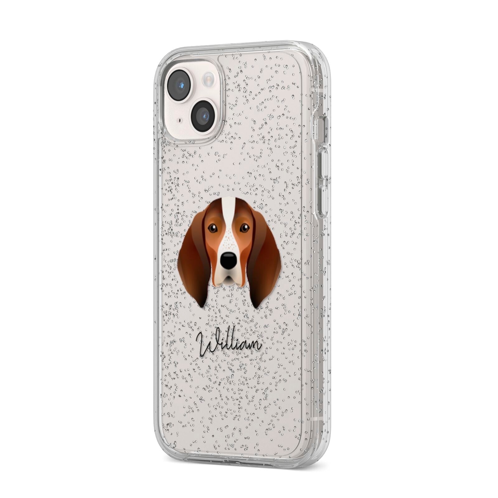 English Coonhound Personalised iPhone 14 Plus Glitter Tough Case Starlight Angled Image