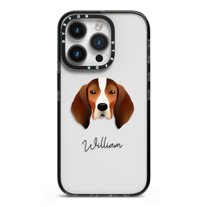 English Coonhound Personalised iPhone 14 Pro Black Impact Case on Silver phone