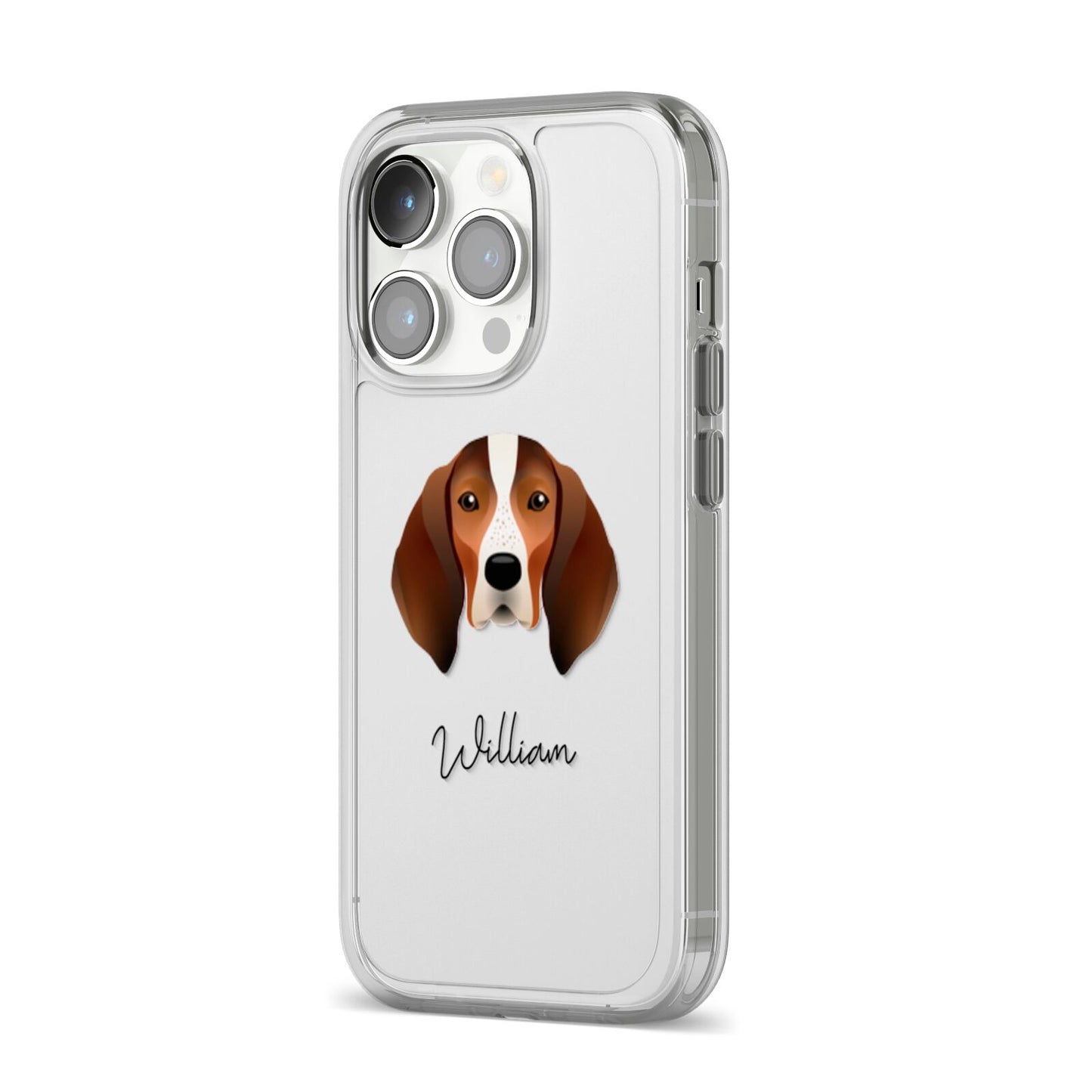 English Coonhound Personalised iPhone 14 Pro Clear Tough Case Silver Angled Image