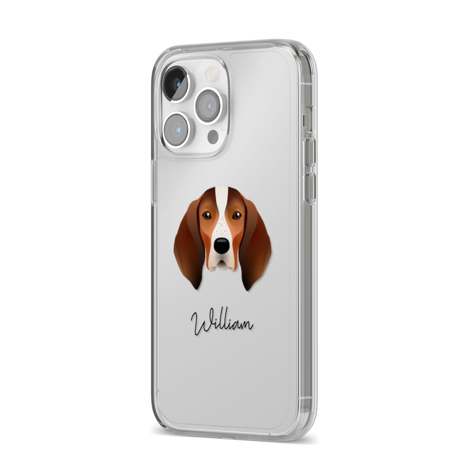 English Coonhound Personalised iPhone 14 Pro Max Clear Tough Case Silver Angled Image