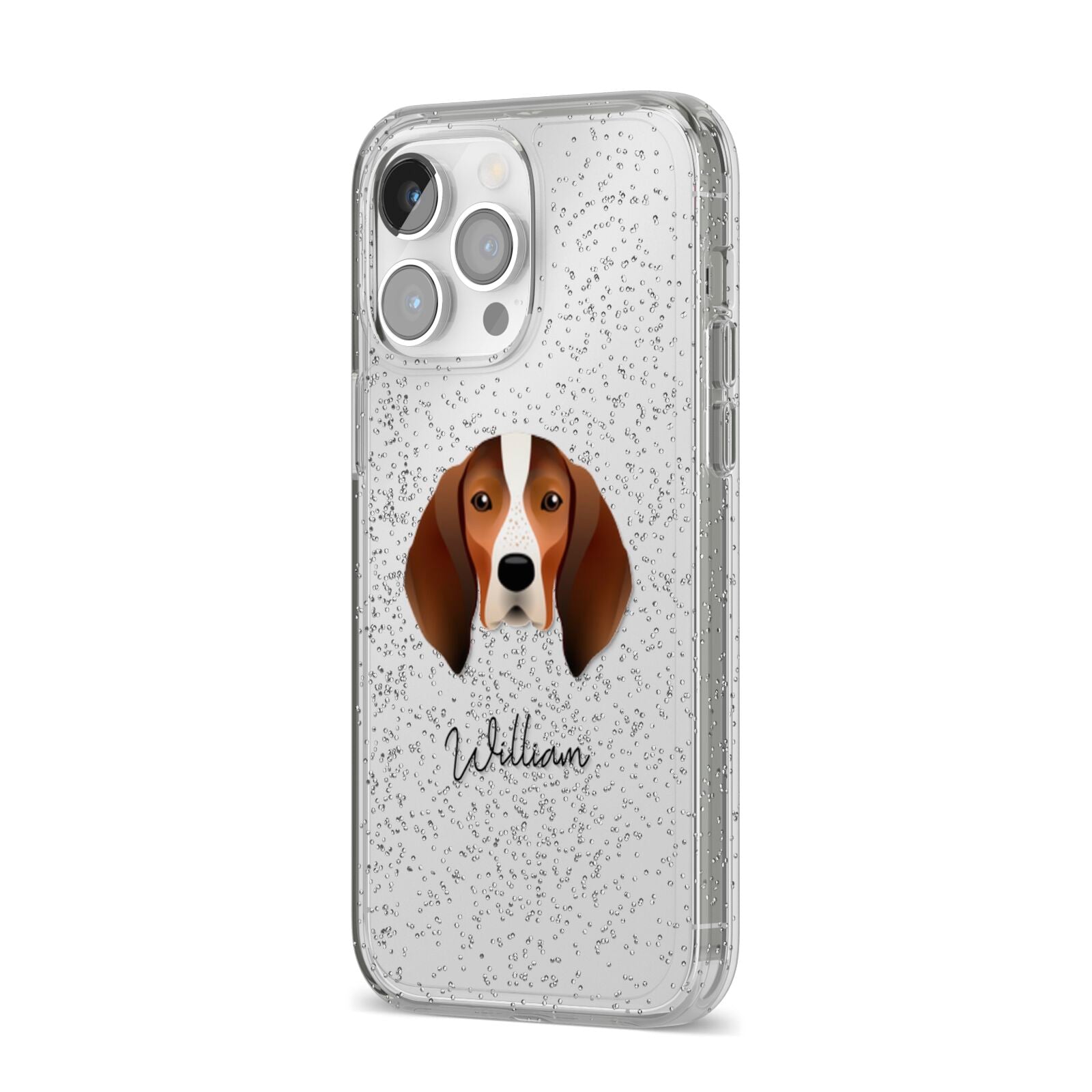 English Coonhound Personalised iPhone 14 Pro Max Glitter Tough Case Silver Angled Image