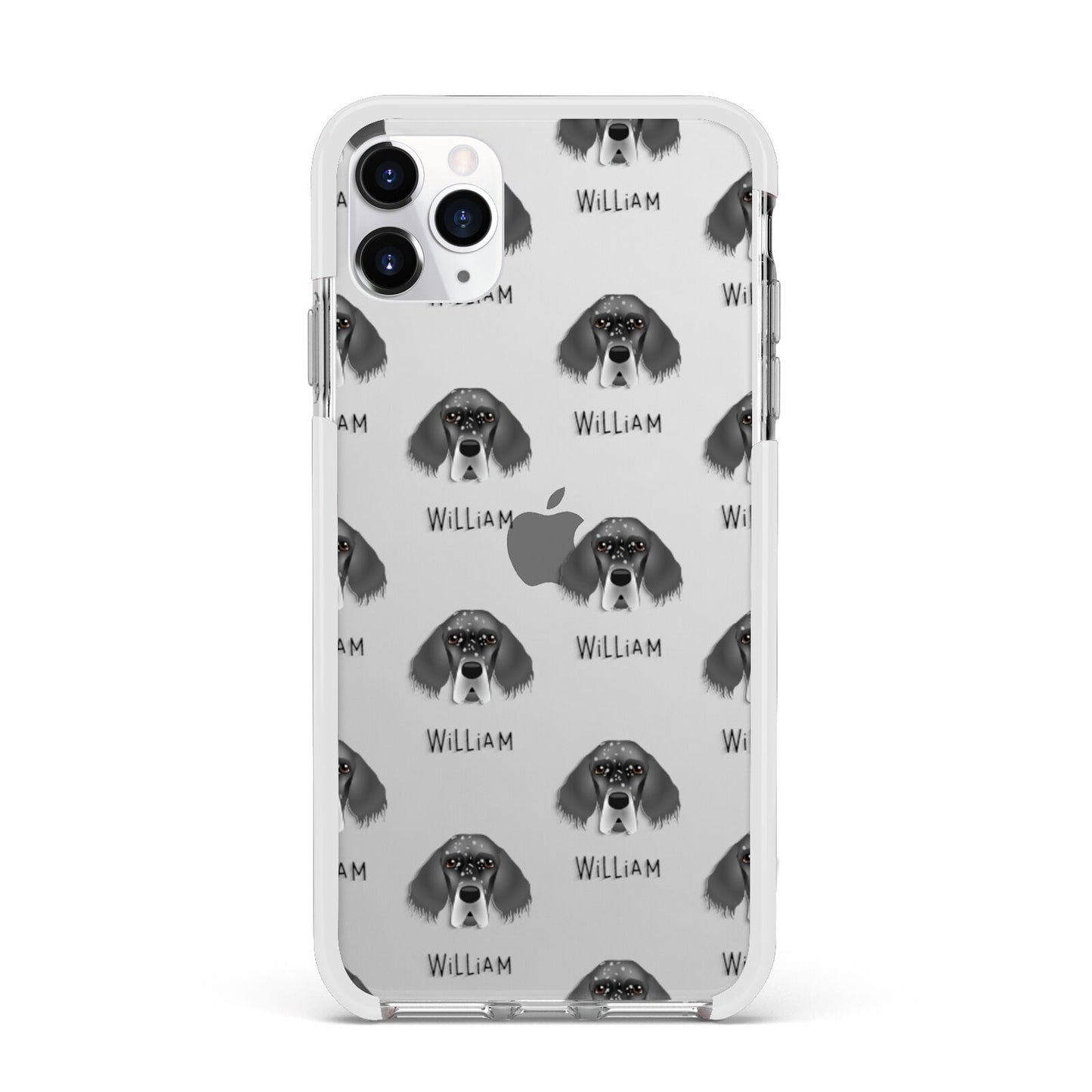 English Setter Icon with Name Apple iPhone 11 Pro Max in Silver with White Impact Case