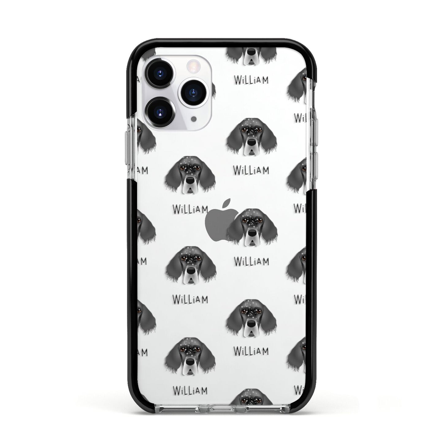 English Setter Icon with Name Apple iPhone 11 Pro in Silver with Black Impact Case