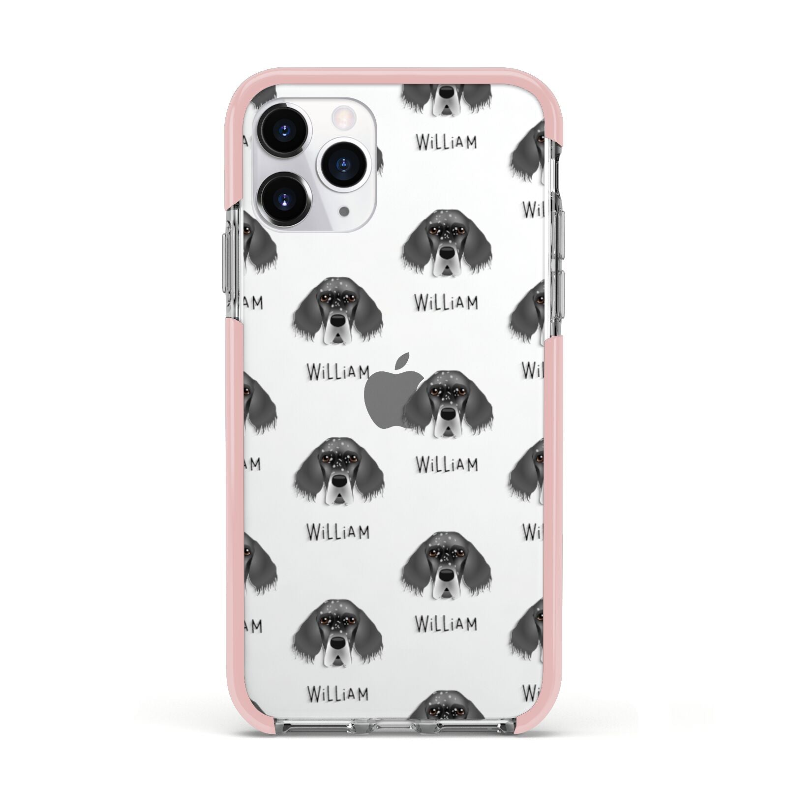 English Setter Icon with Name Apple iPhone 11 Pro in Silver with Pink Impact Case