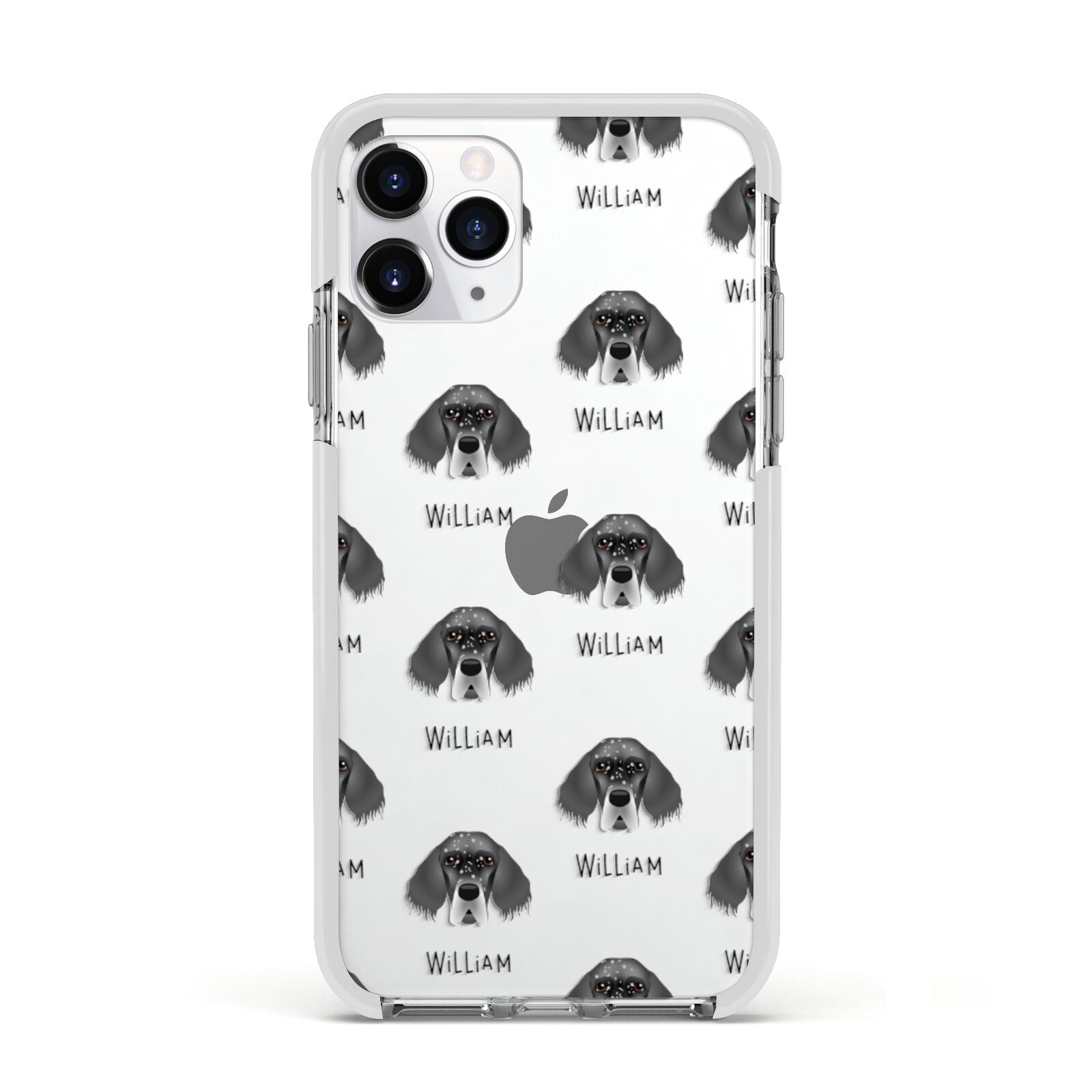 English Setter Icon with Name Apple iPhone 11 Pro in Silver with White Impact Case