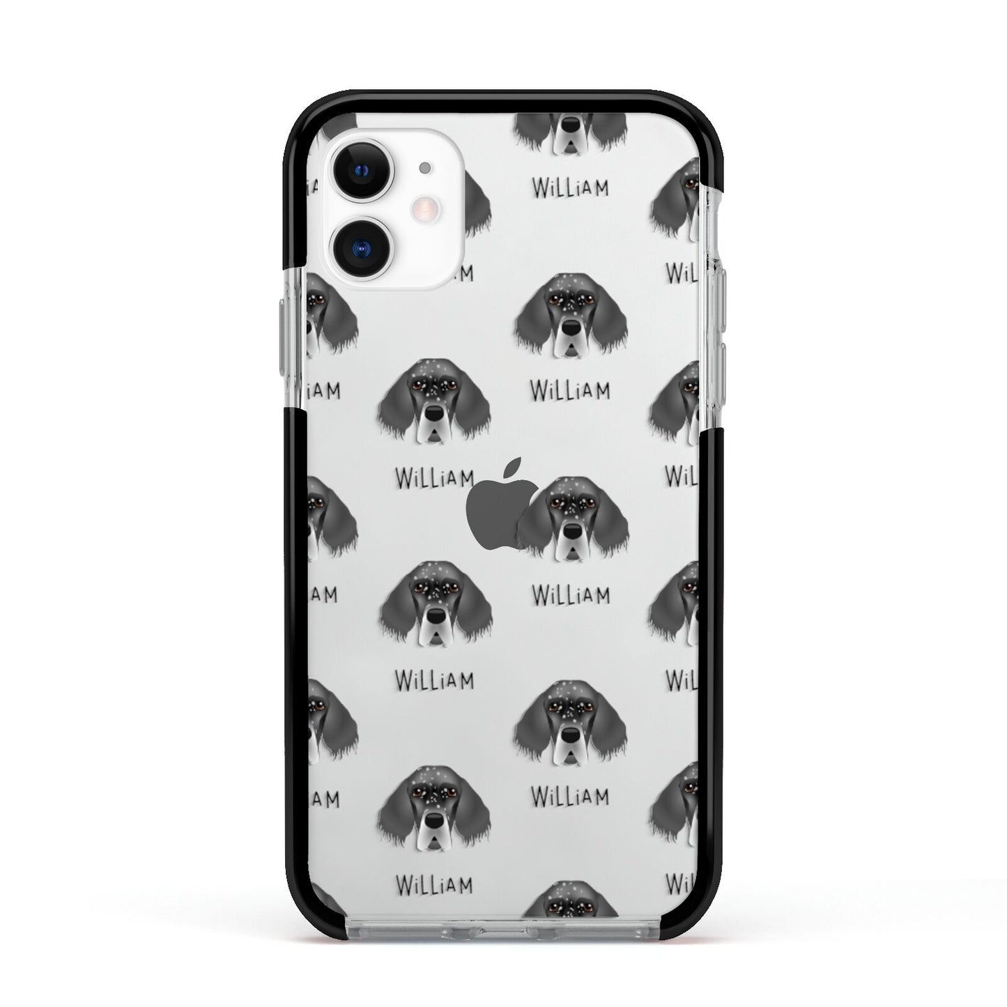 English Setter Icon with Name Apple iPhone 11 in White with Black Impact Case