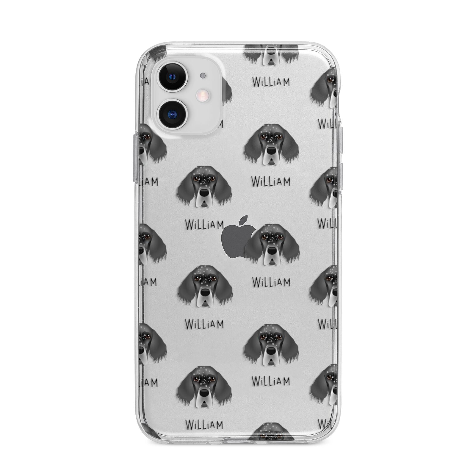 English Setter Icon with Name Apple iPhone 11 in White with Bumper Case