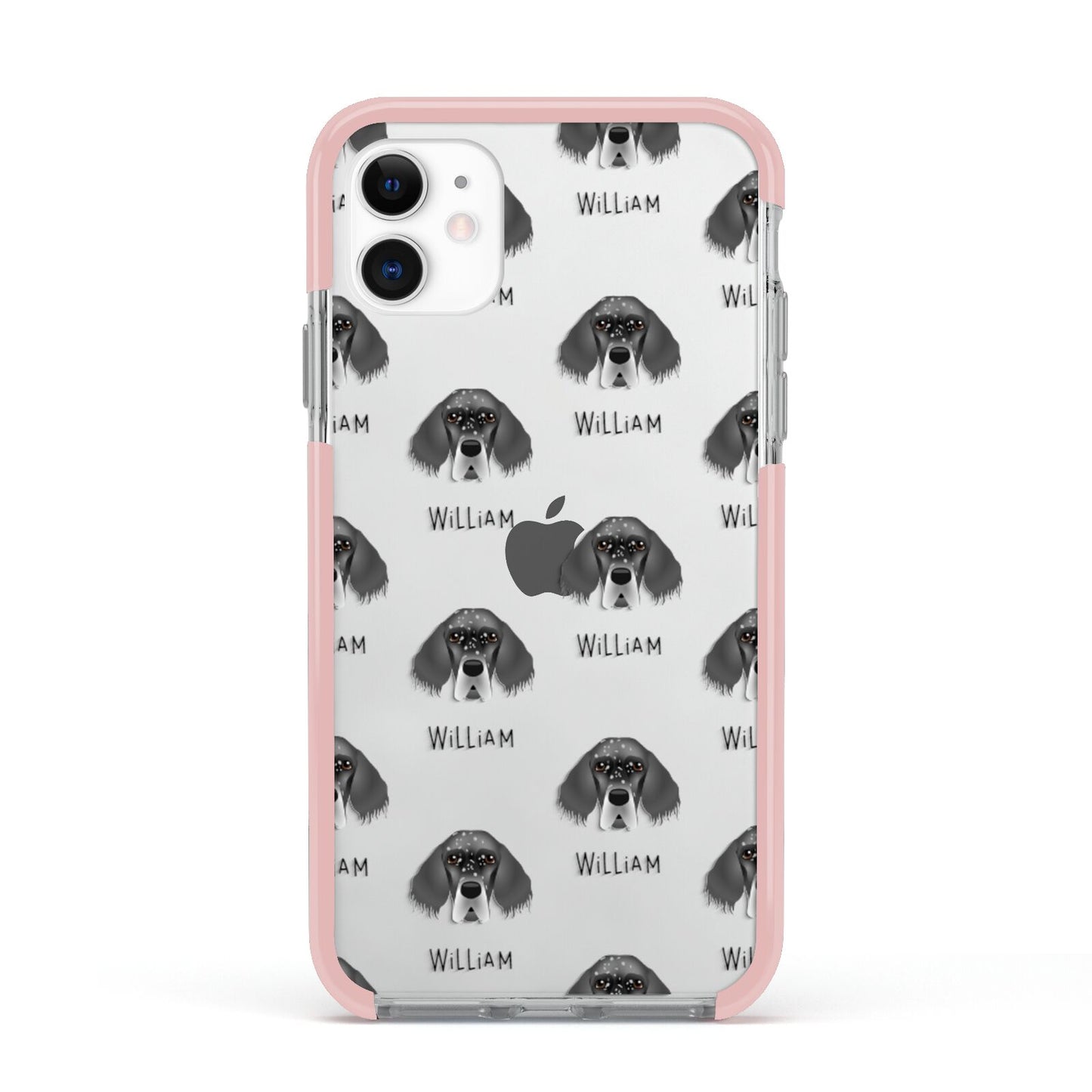 English Setter Icon with Name Apple iPhone 11 in White with Pink Impact Case