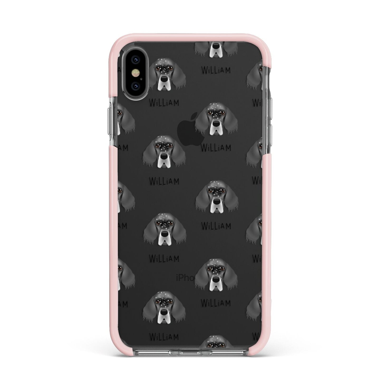 English Setter Icon with Name Apple iPhone Xs Max Impact Case Pink Edge on Black Phone