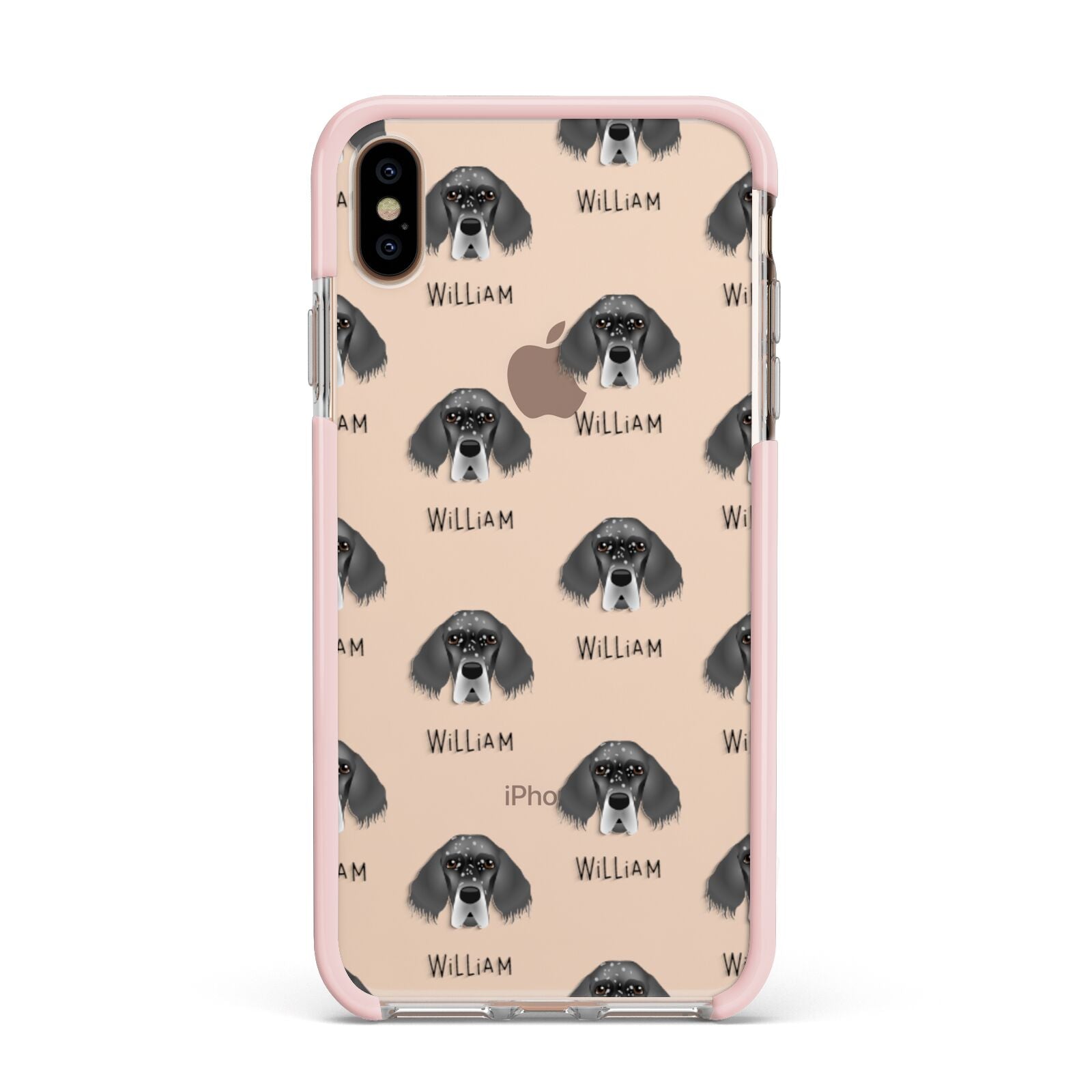 English Setter Icon with Name Apple iPhone Xs Max Impact Case Pink Edge on Gold Phone