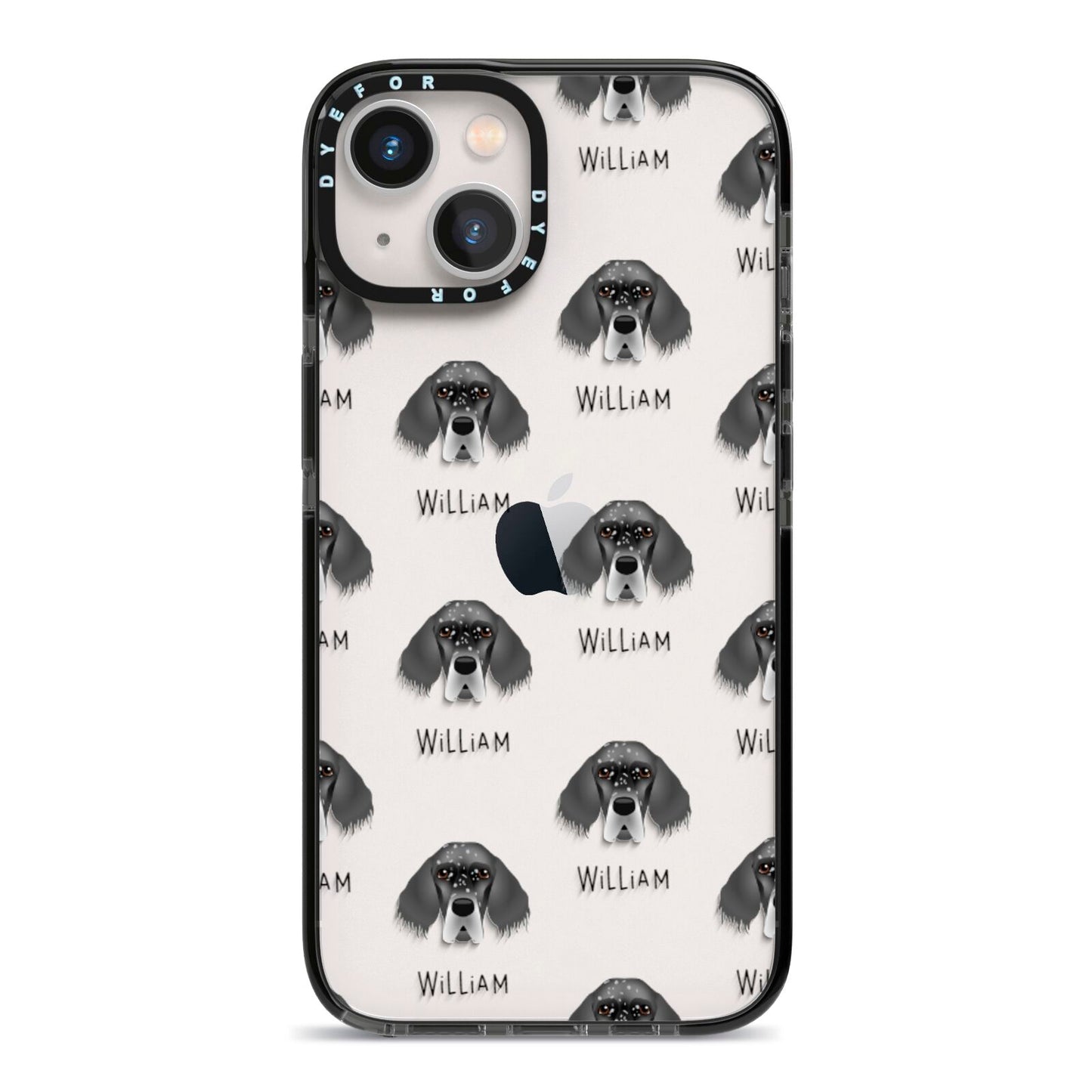 English Setter Icon with Name iPhone 13 Black Impact Case on Silver phone