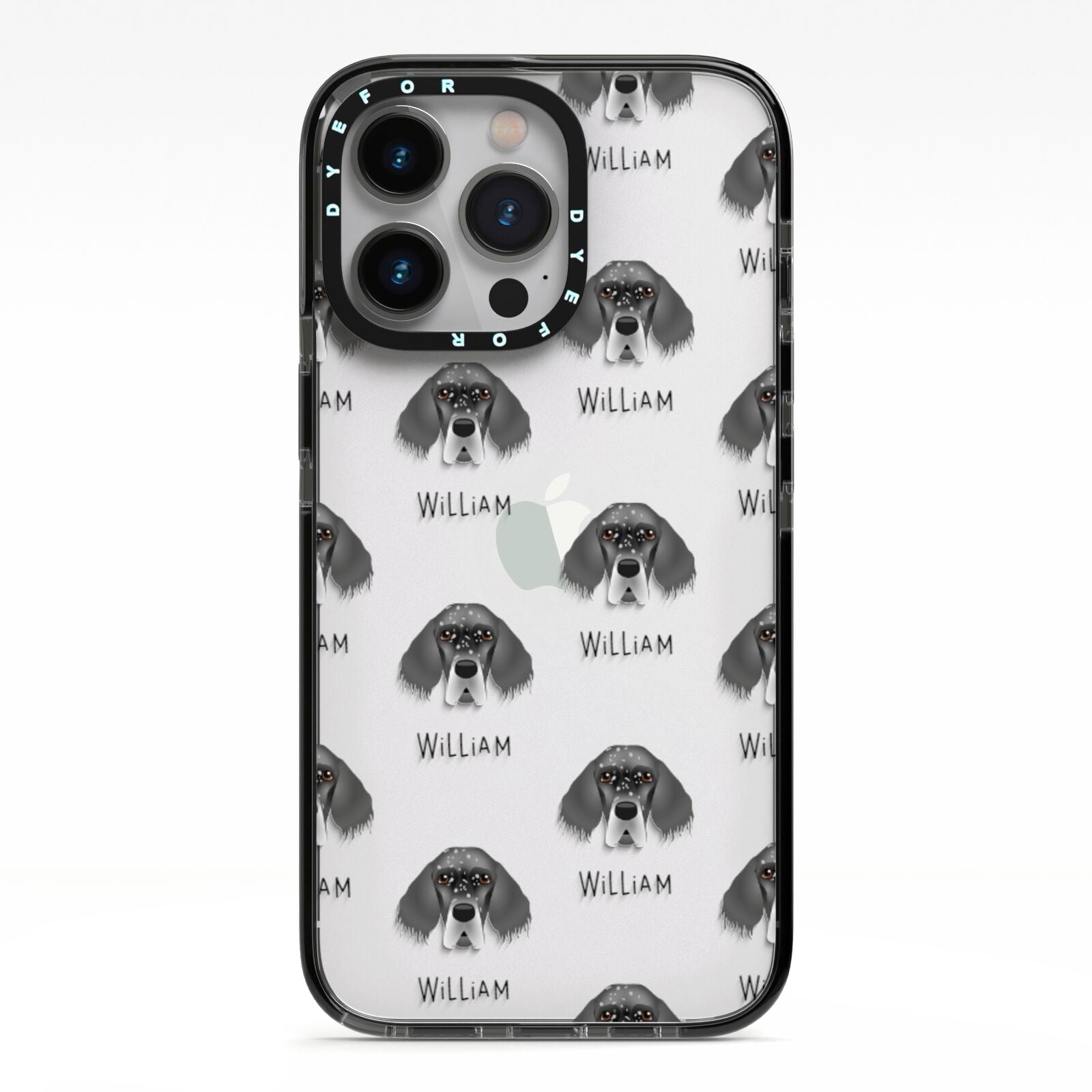 English Setter Icon with Name iPhone 13 Pro Black Impact Case on Silver phone