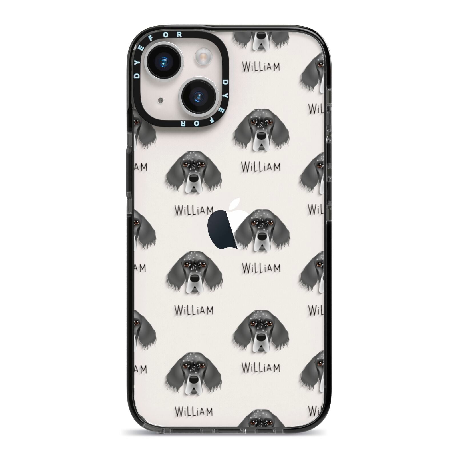 English Setter Icon with Name iPhone 14 Black Impact Case on Silver phone