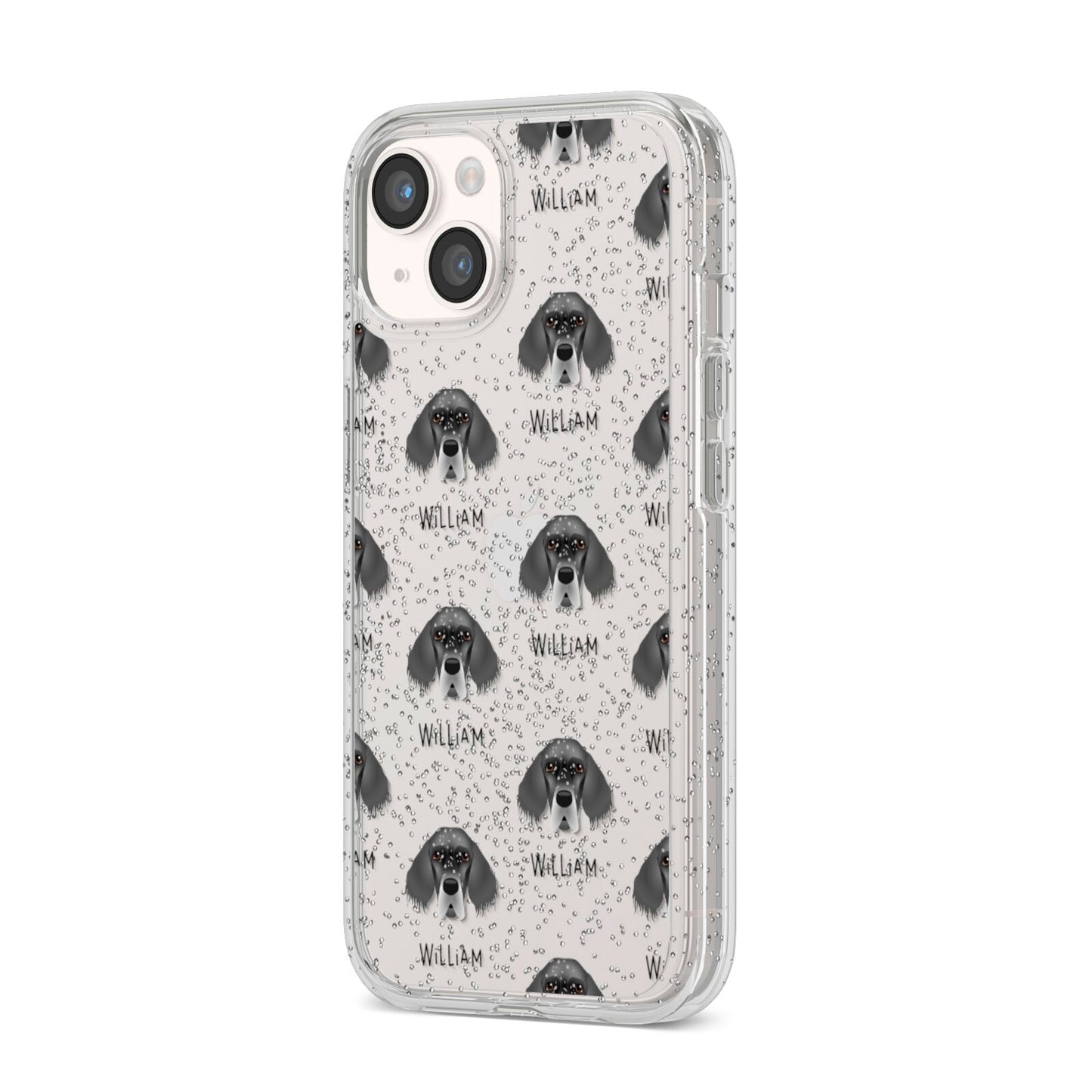 English Setter Icon with Name iPhone 14 Glitter Tough Case Starlight Angled Image