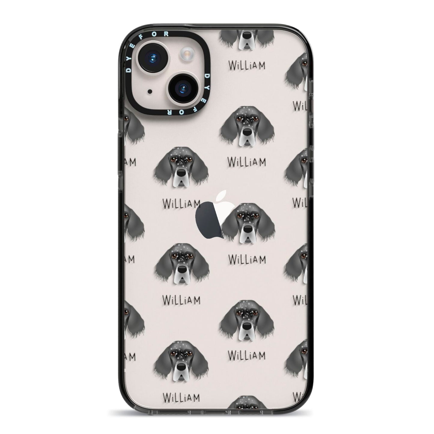 English Setter Icon with Name iPhone 14 Plus Black Impact Case on Silver phone